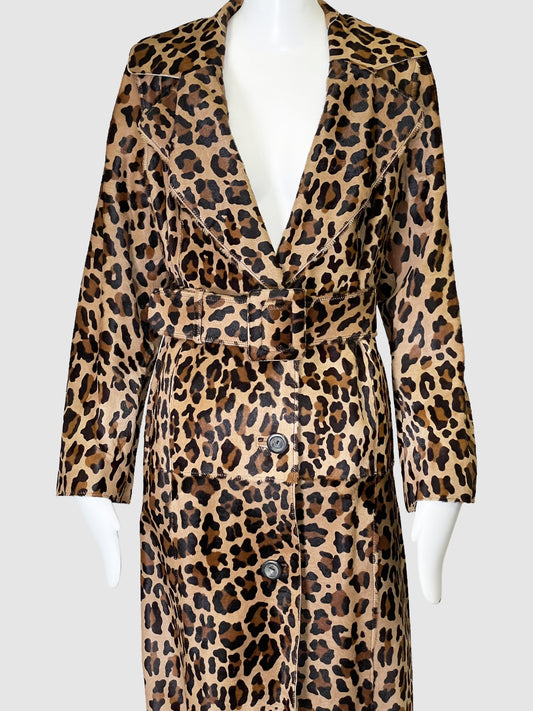 Leopard Print Single-Breasted Coat - Size M