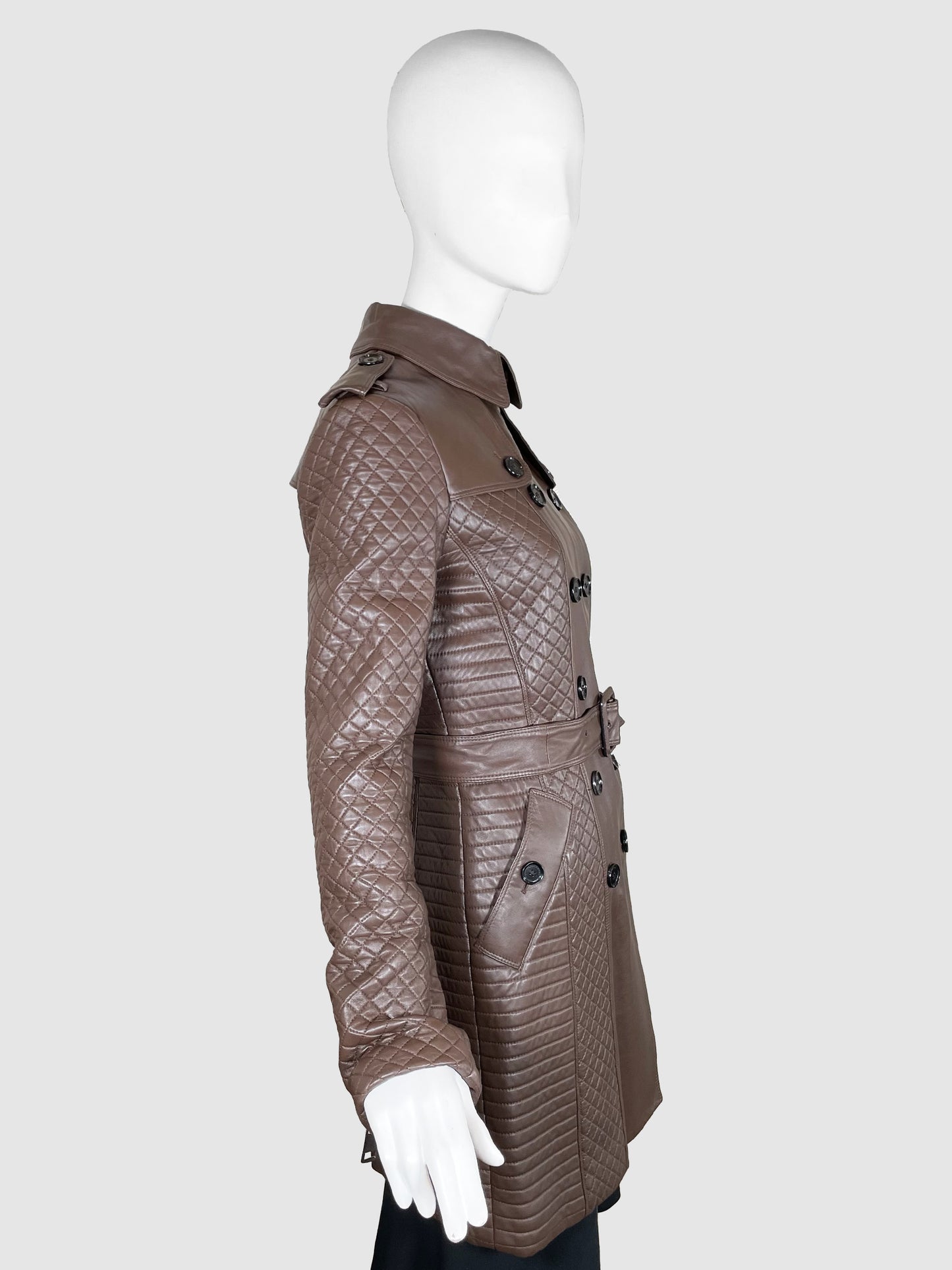Double-Breasted Leather Coat - Size 8