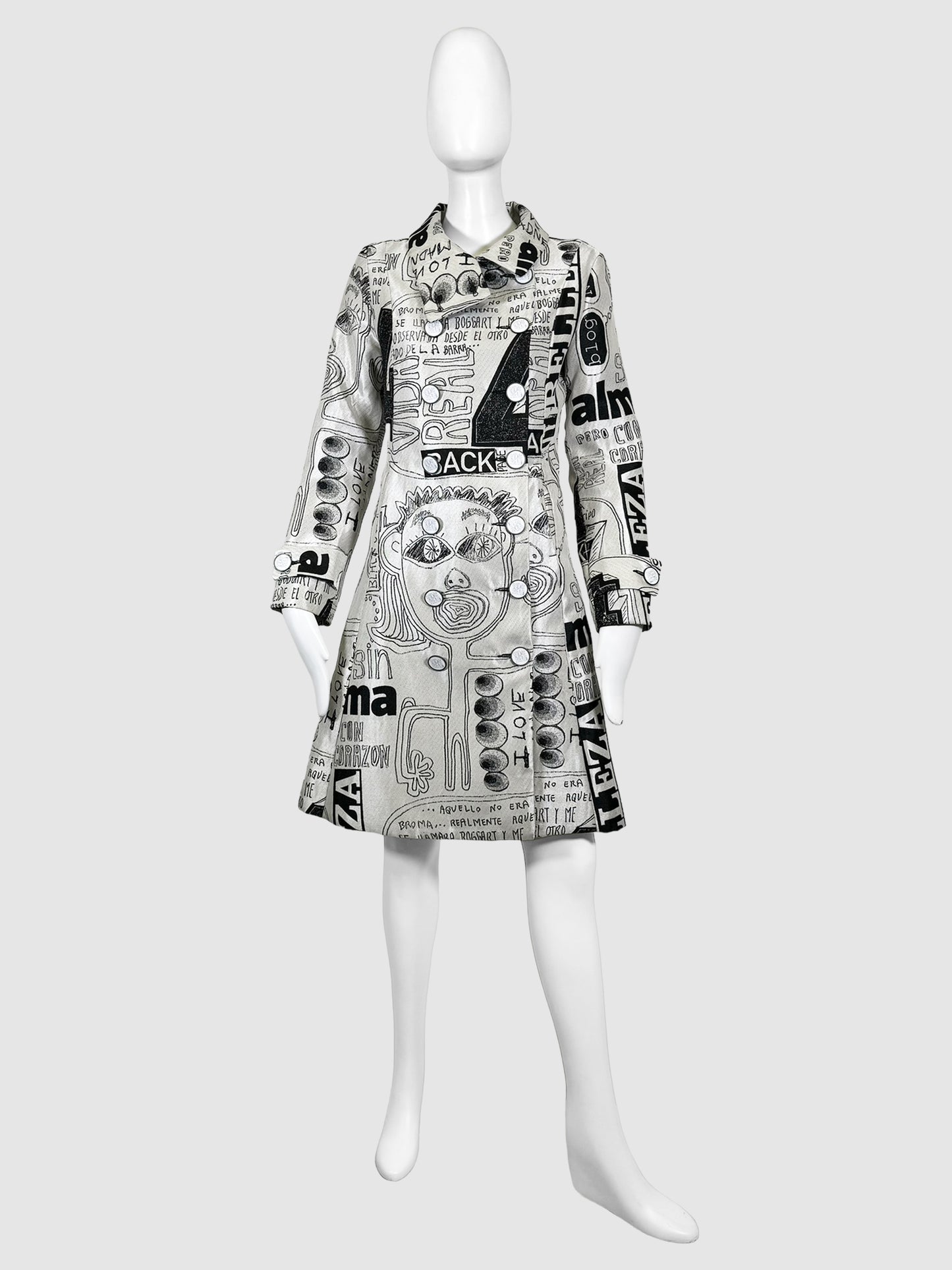 Sketch Print Trench Coat - Size 38