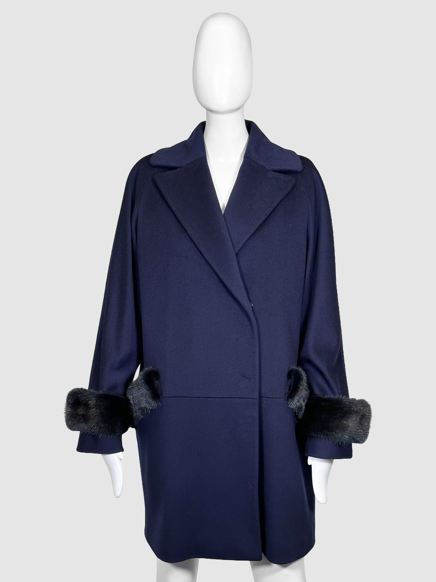 Wool Coat with Fur Trim Pockets - Size 16