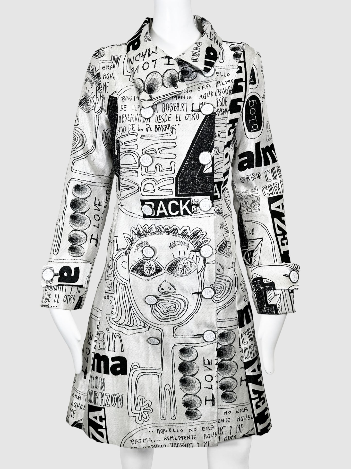 Sketch Print Trench Coat - Size 38