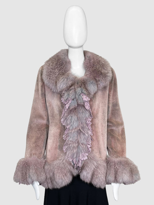 Fur Coat with Lace Trim - Size M
