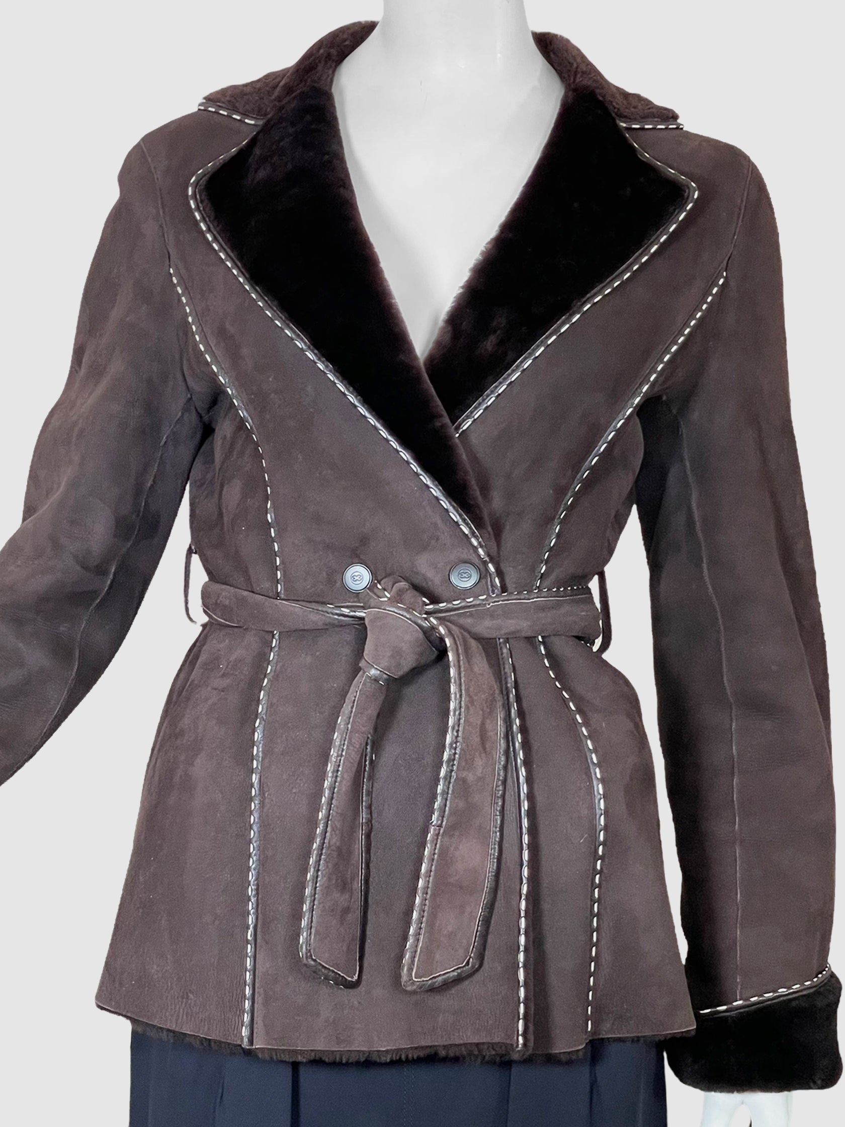 Suede with Shearling Trim Coat - Size 34