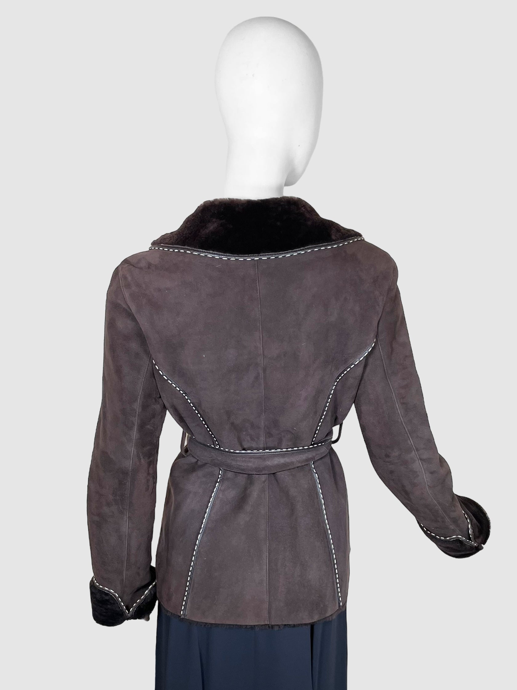 Suede with Shearling Trim Coat - Size 34