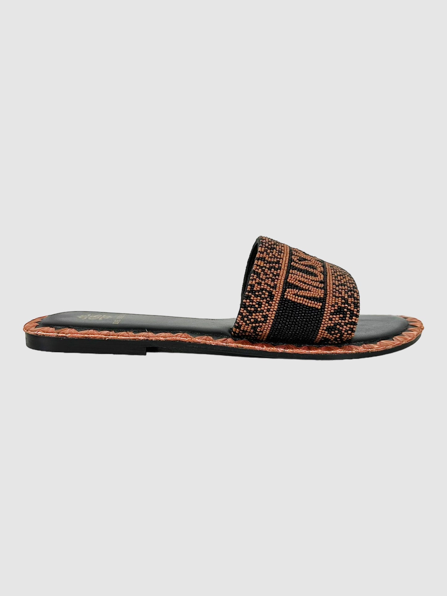 De Siena Brown and Black Beaded Muskoka Slides Size 38 Consignment Secondhand Designer Luxury Resale Toronto Trendy