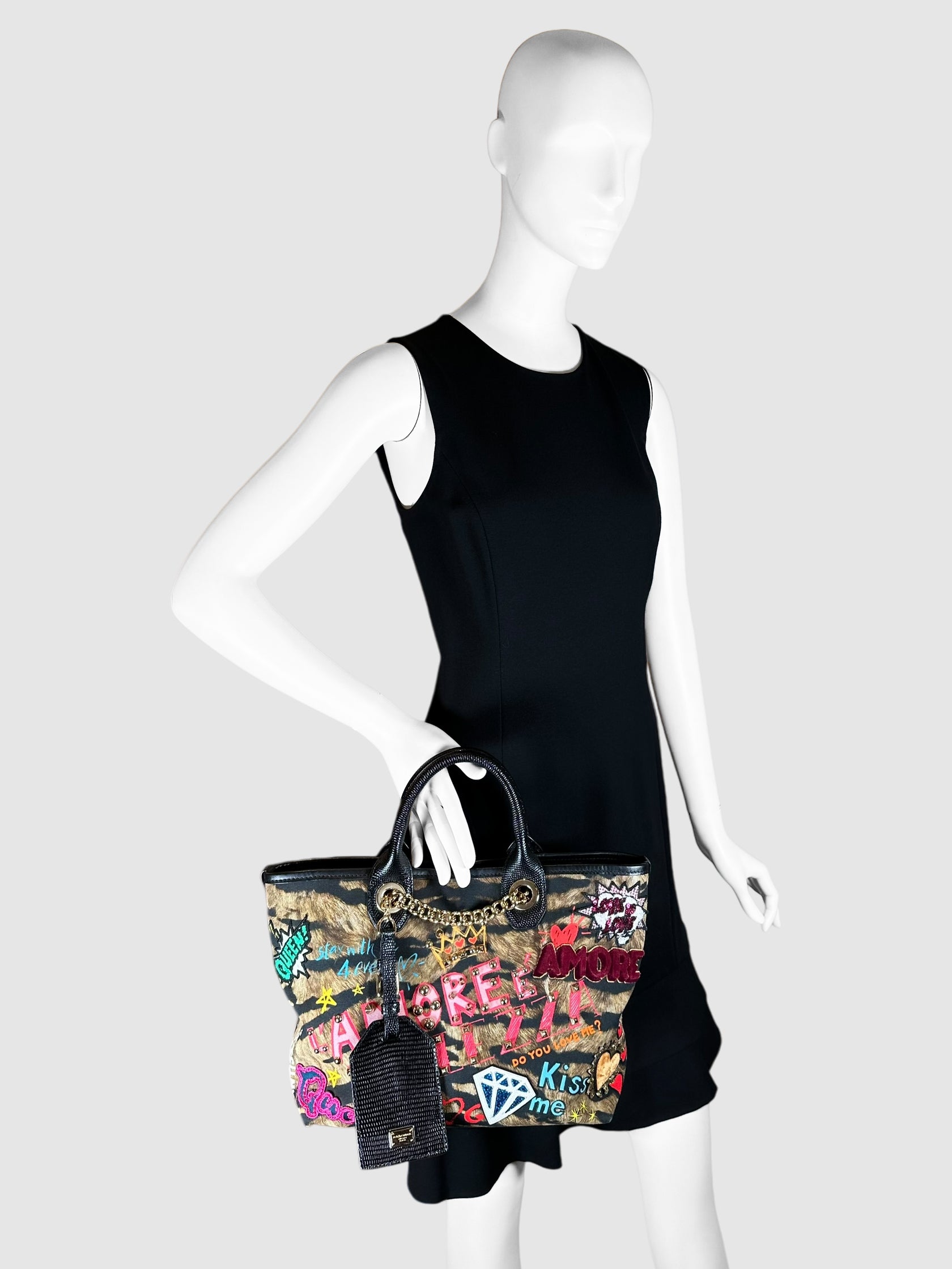 Studded Graffiti Leopard Print Bag