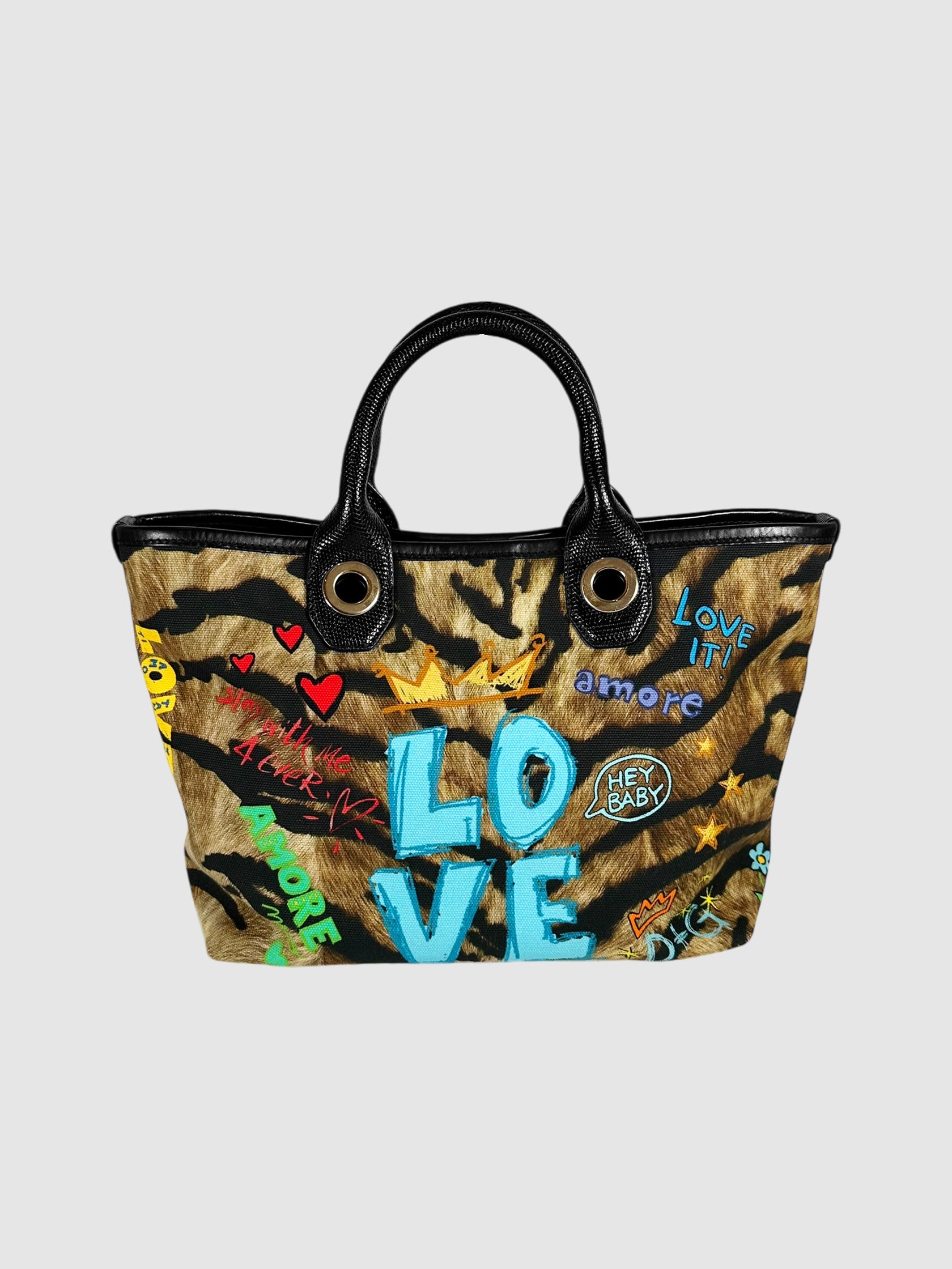 Studded Graffiti Leopard Print Bag