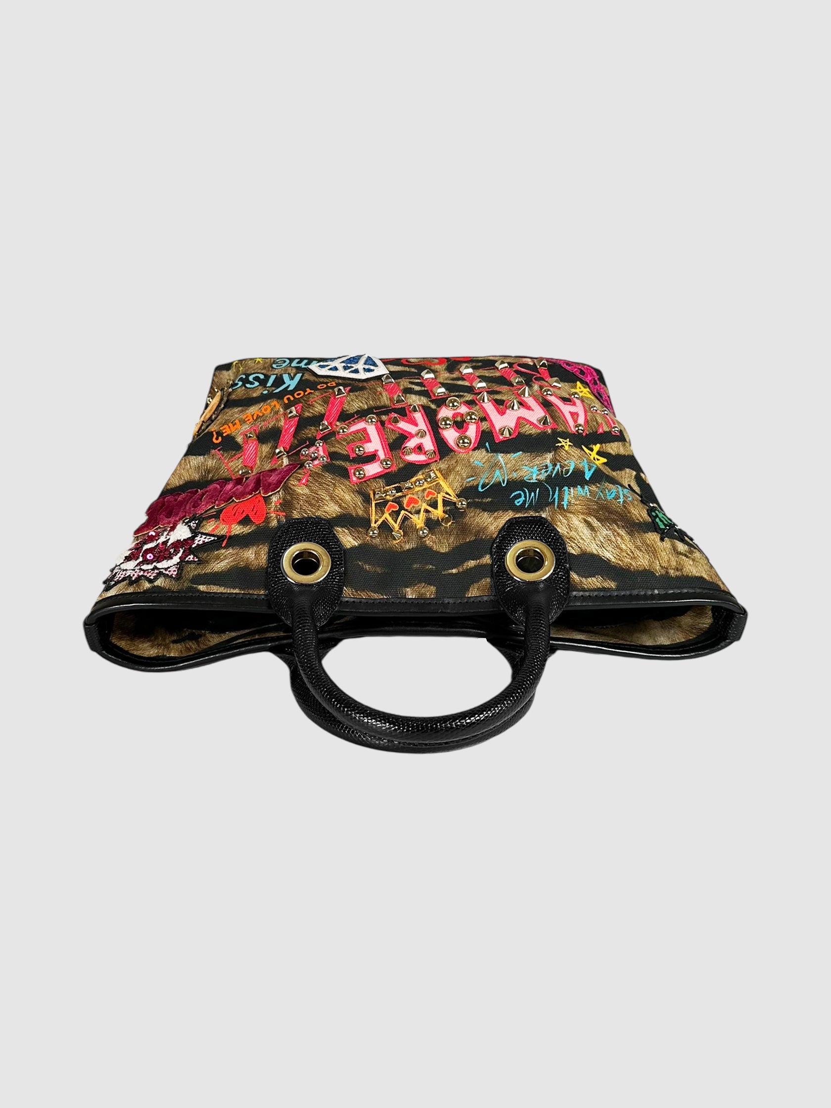 Studded Graffiti Leopard Print Bag