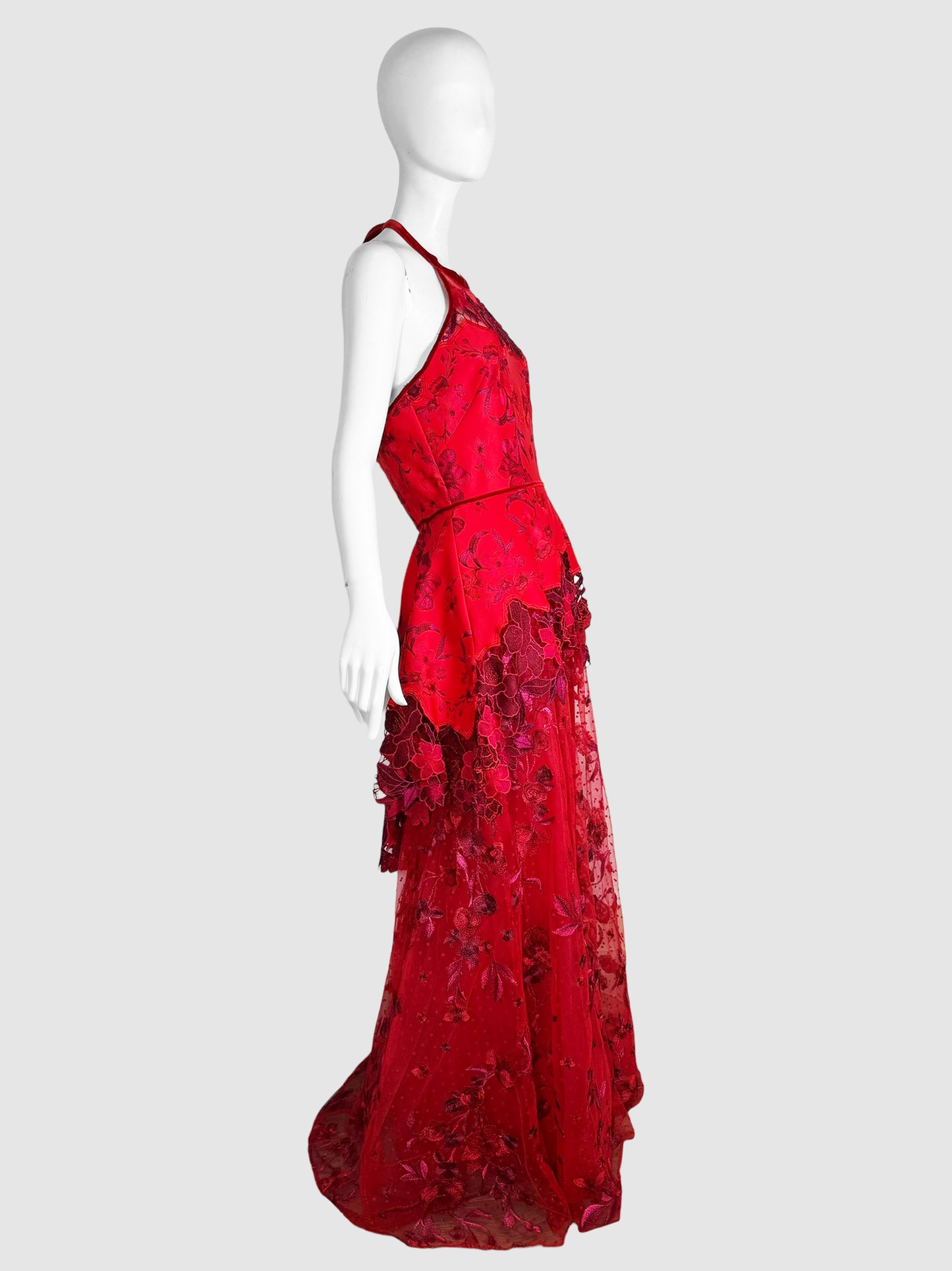 Lace Tiered Floral Print Gown - Size 10