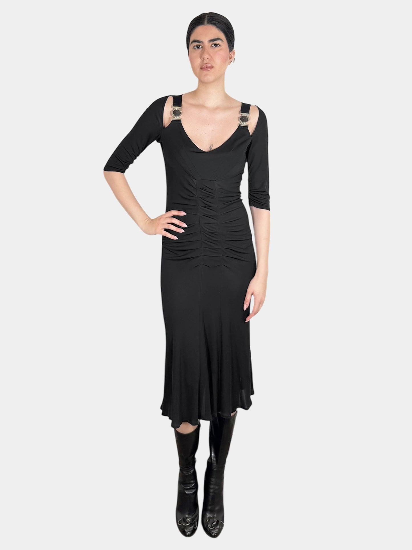 Medusa Sheer Ruched Midi Dress - Size 44