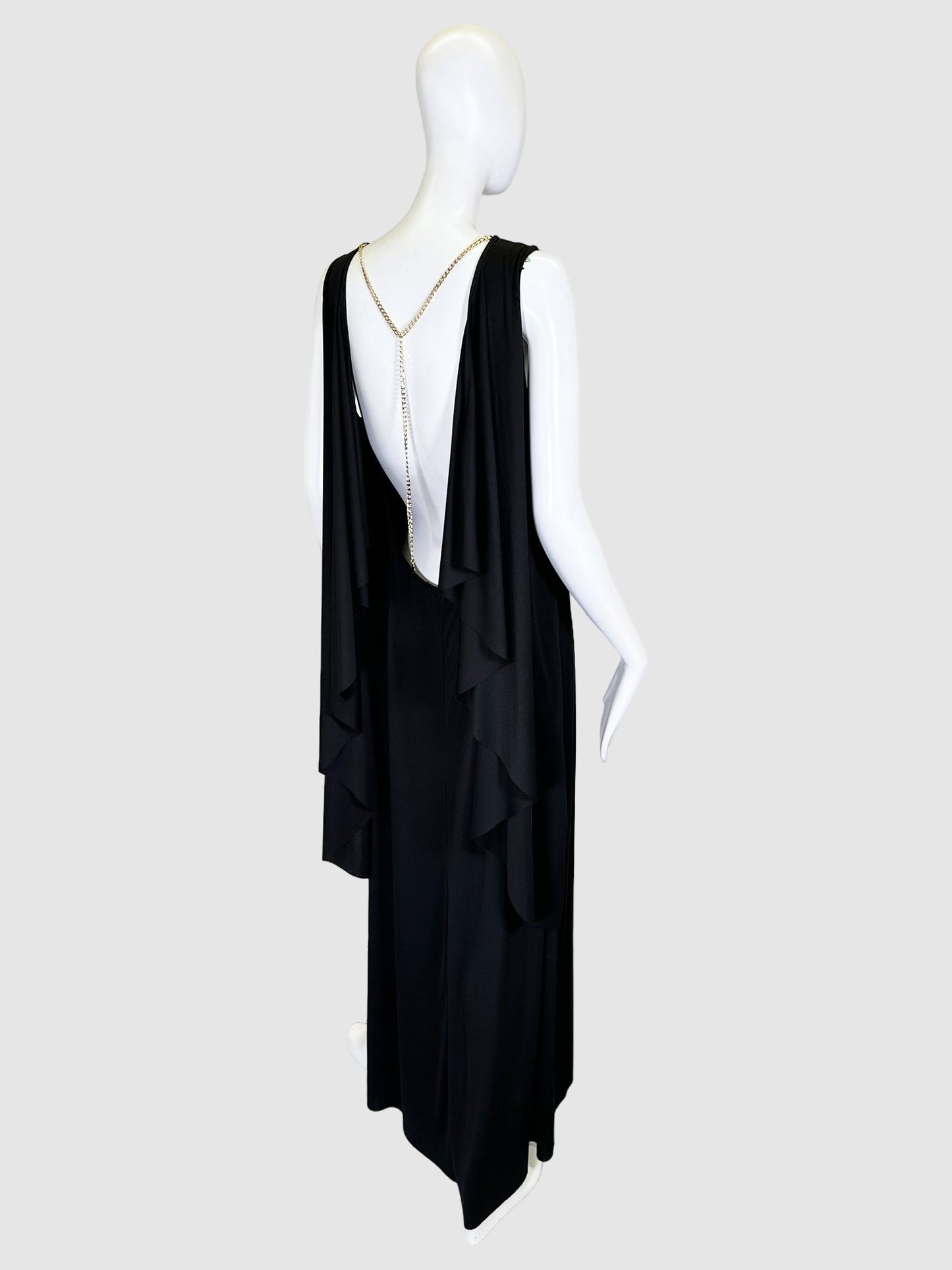 BCBG Maxi Dress with Open Back and Gold Chain - Size L