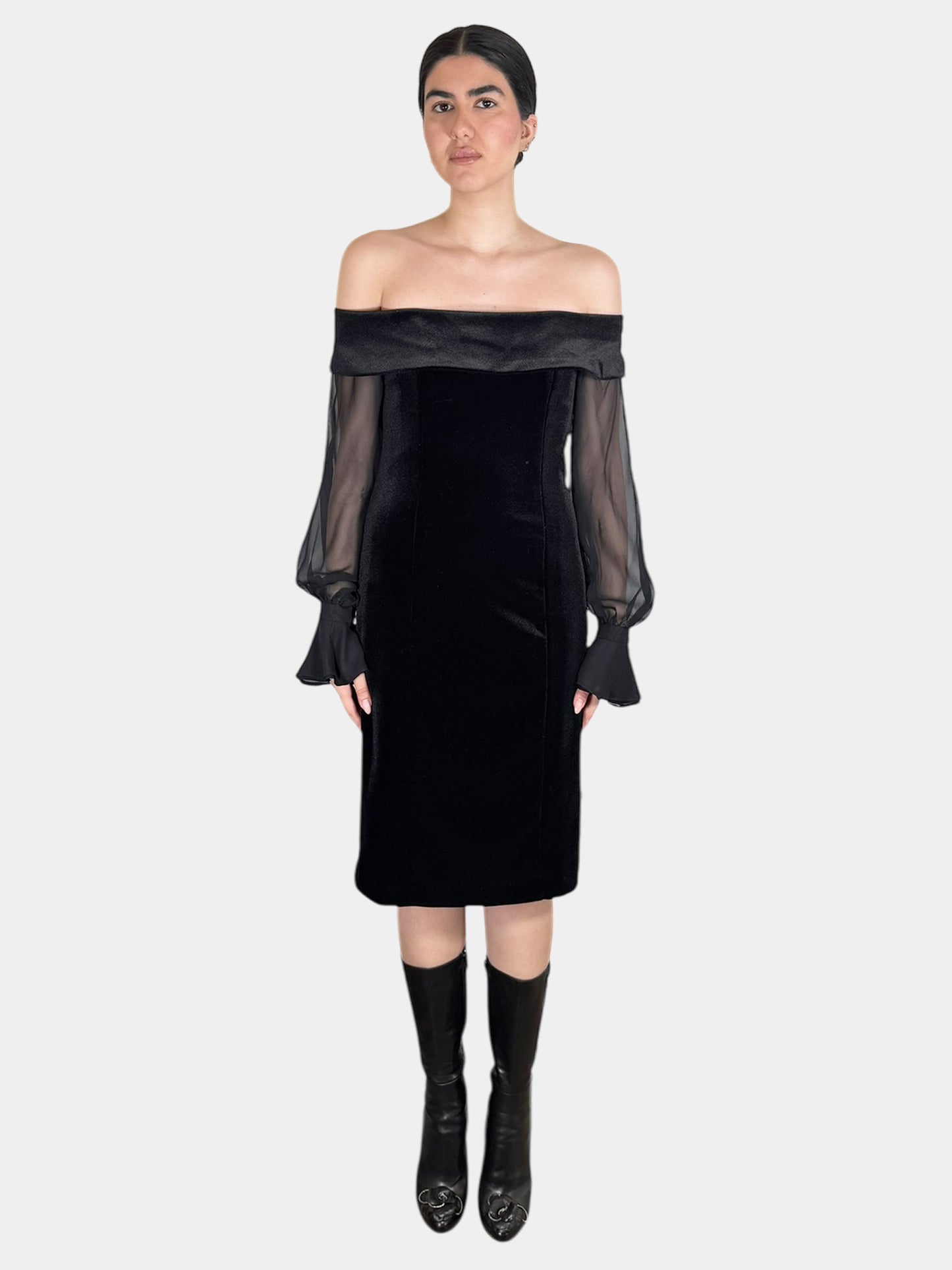 Velour Off-the-Shoulder Dress - Size M