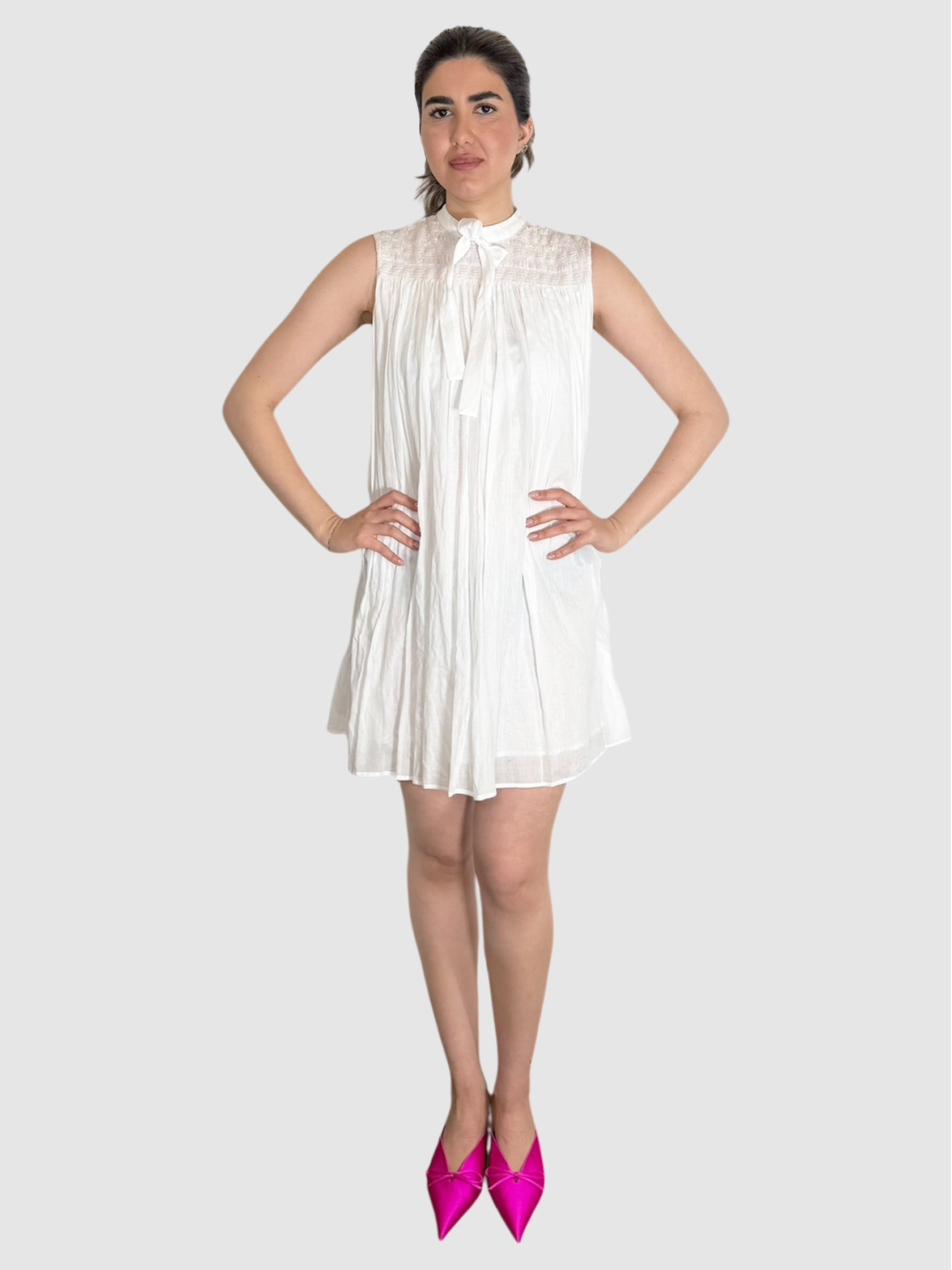 miu miu dress white MIU MIU Smocked Panel Dress