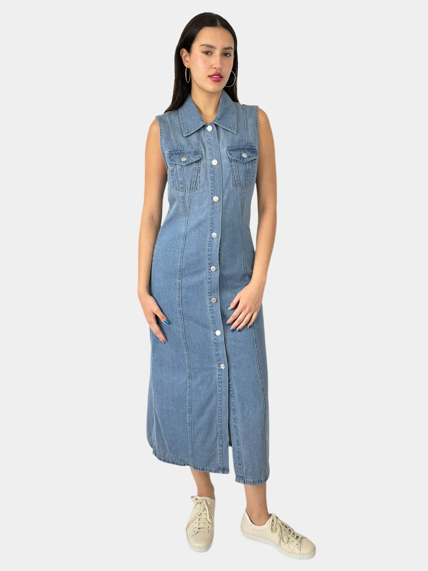 Denim Button-Up Midi Dress - Size M