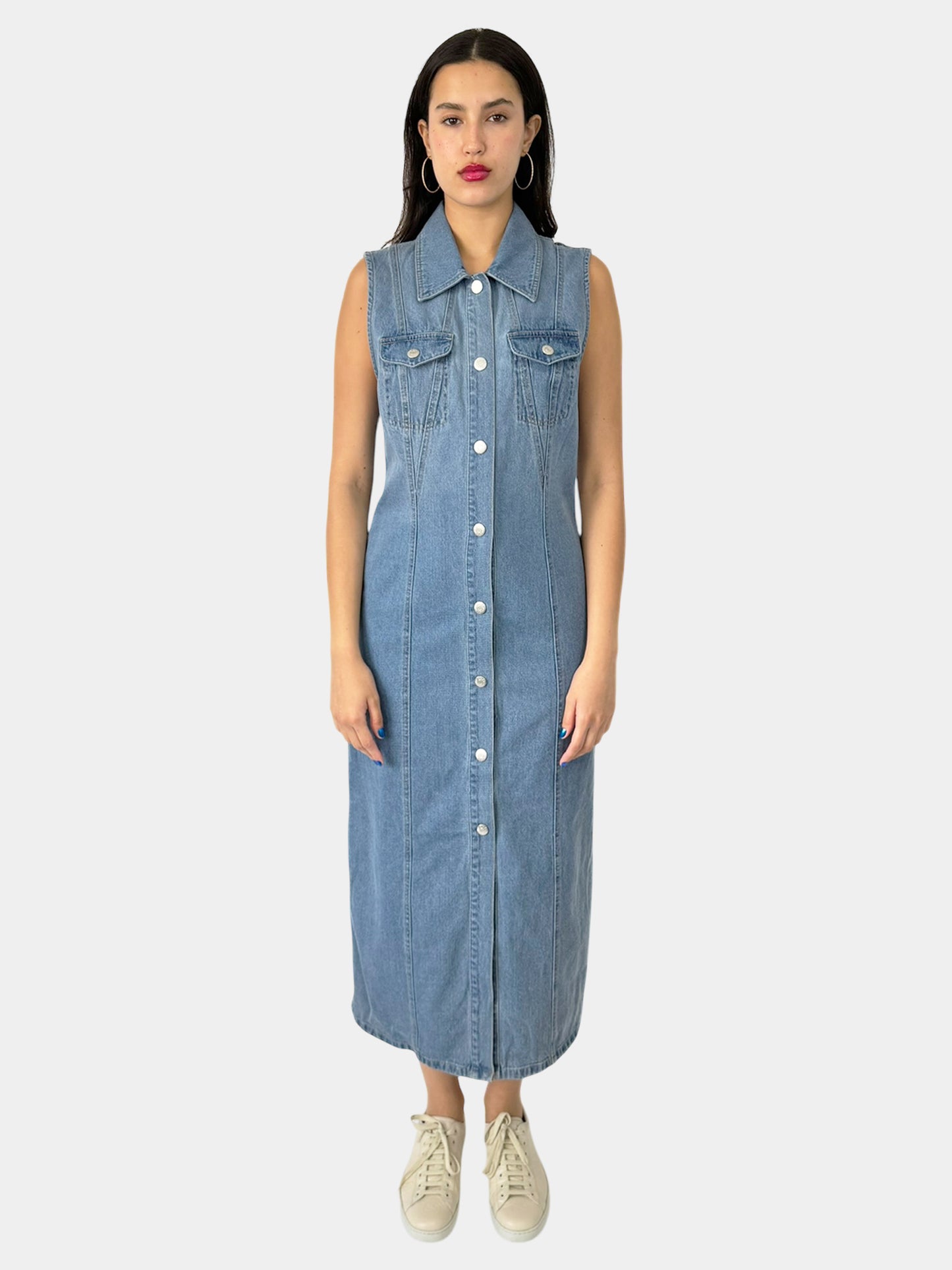 Denim Button-Up Midi Dress - Size M