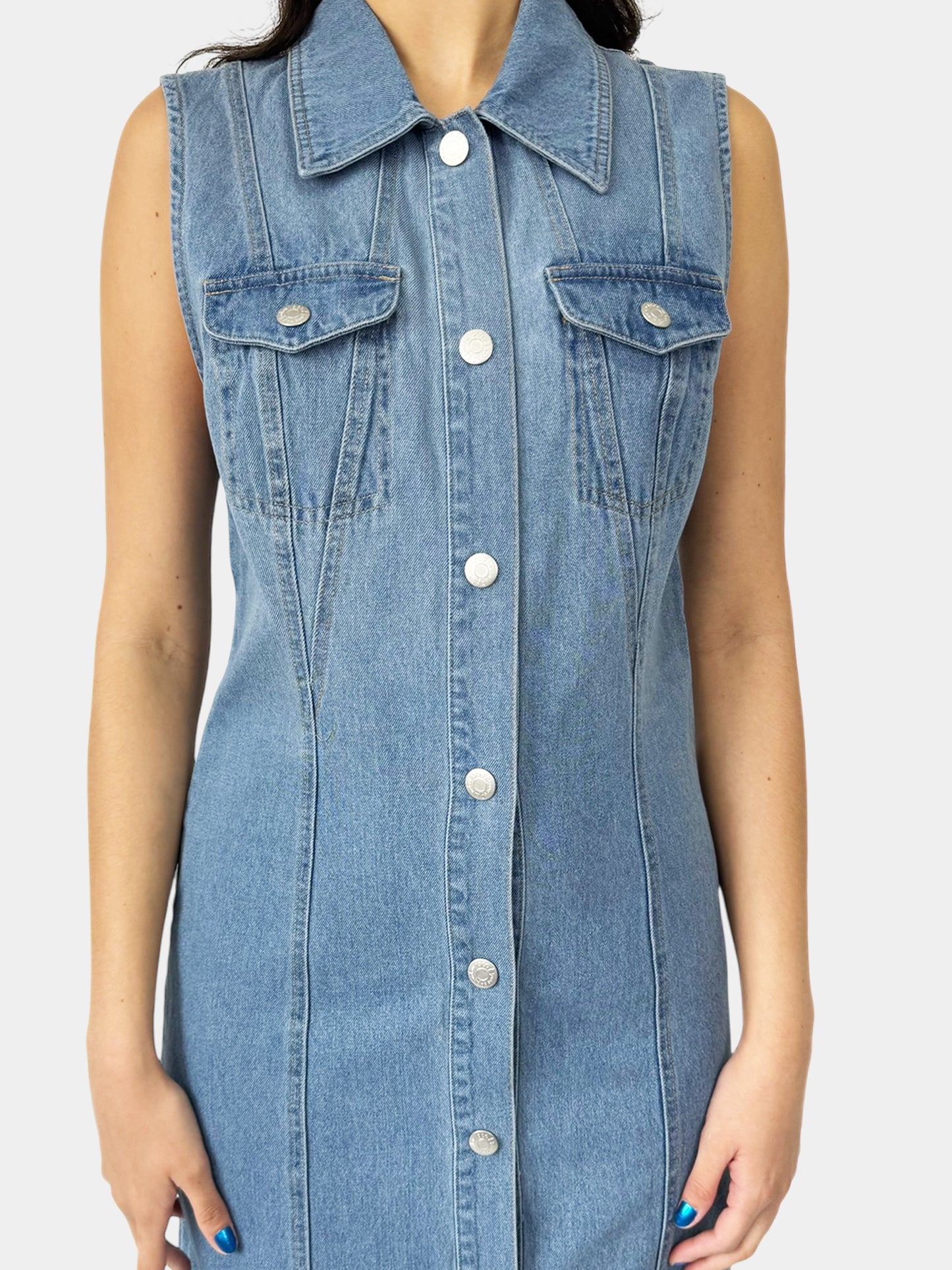 Denim Button-Up Midi Dress - Size M