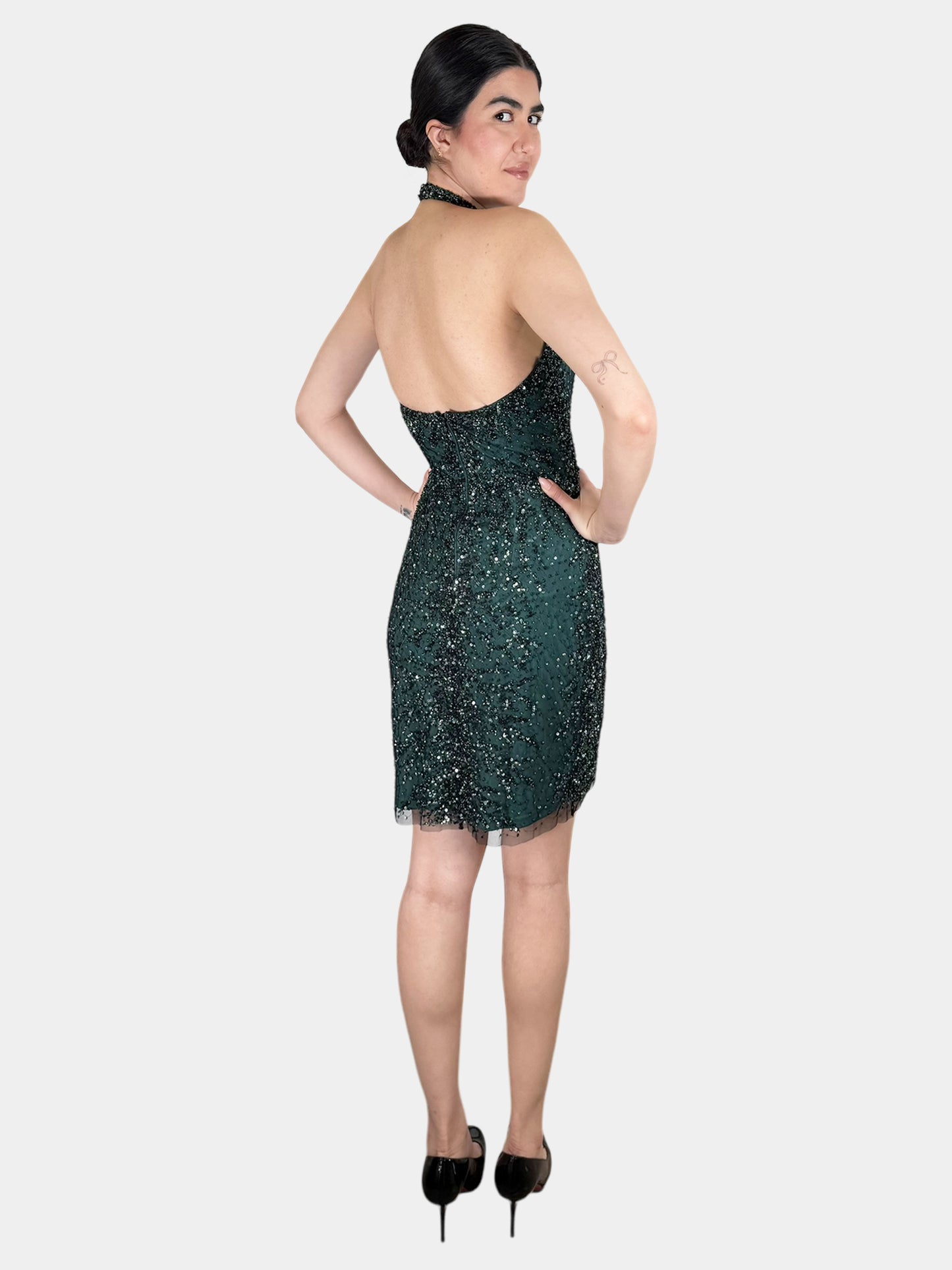 Beaded Halter Mini Dress - Size 2