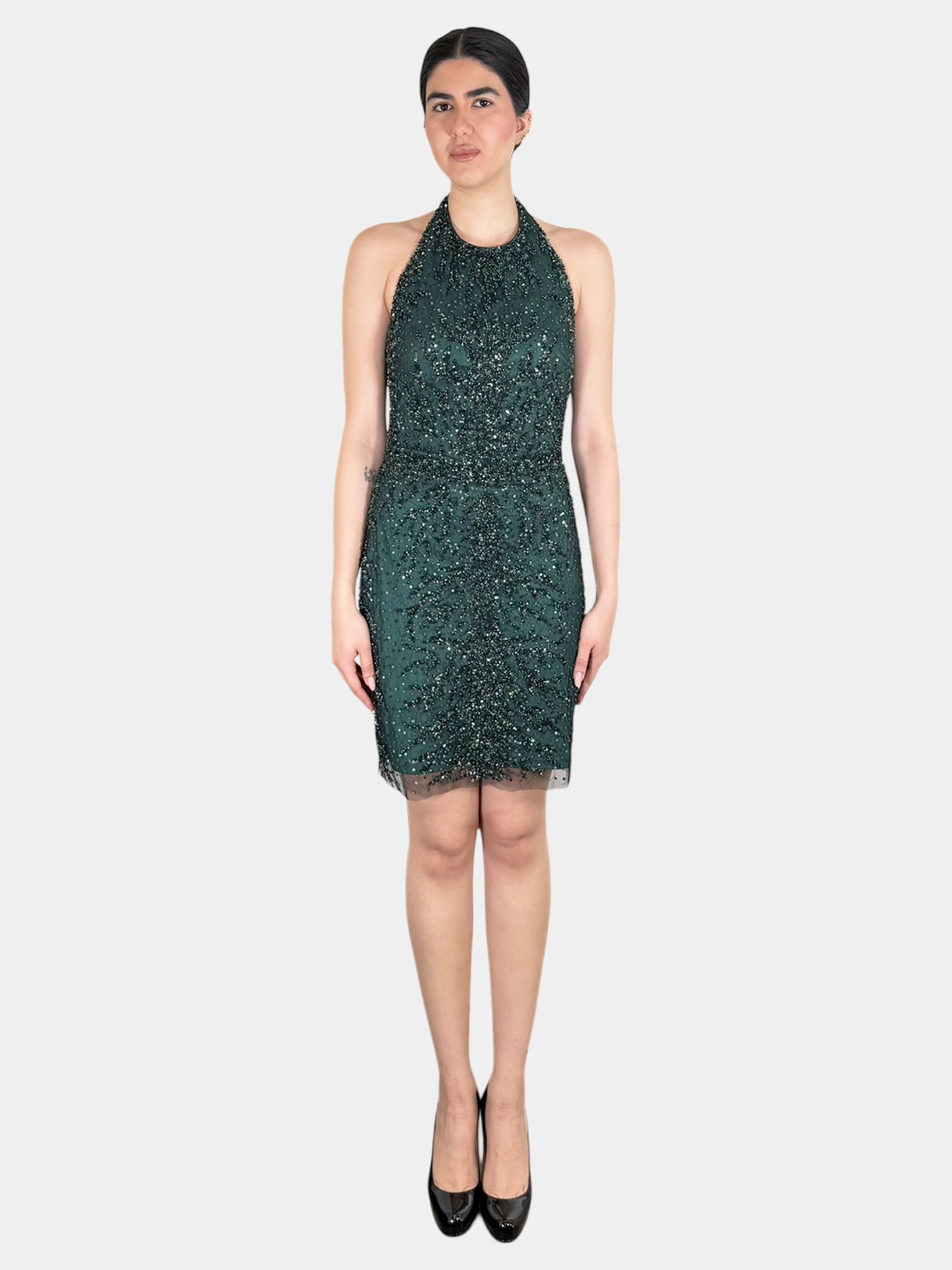 Beaded Halter Mini Dress - Size 2
