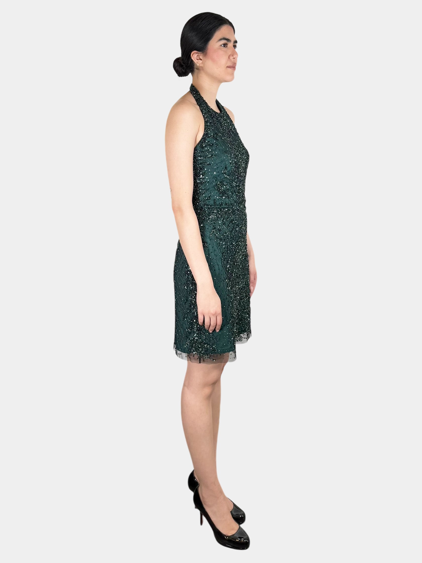 Beaded Halter Mini Dress - Size 2