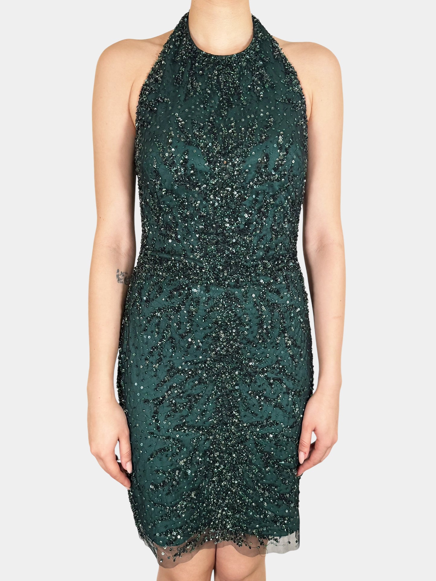 Beaded Halter Mini Dress - Size 2