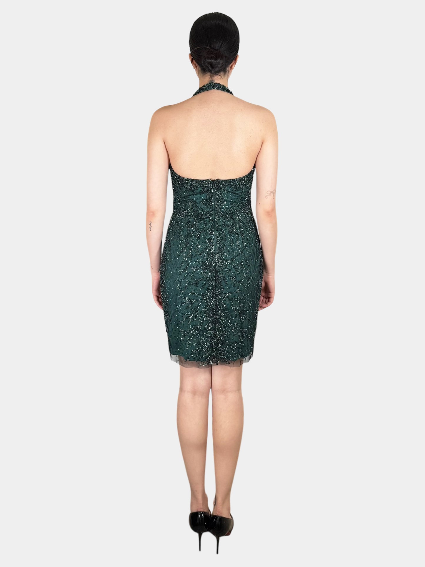 Beaded Halter Mini Dress - Size 2