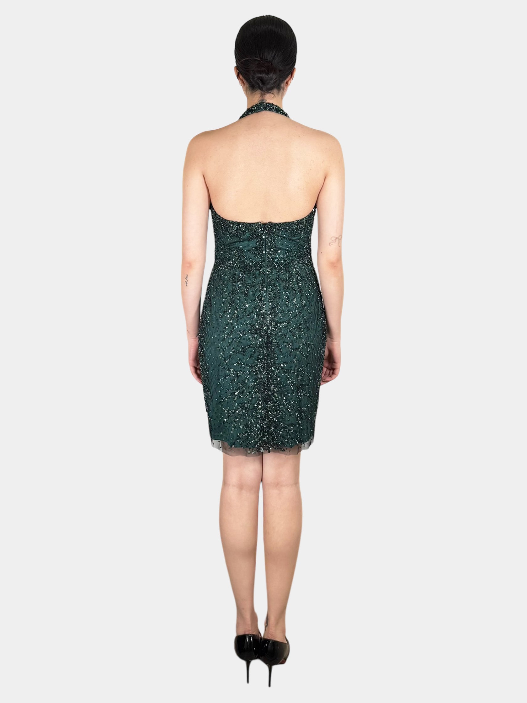 Beaded Halter Mini Dress - Size 2