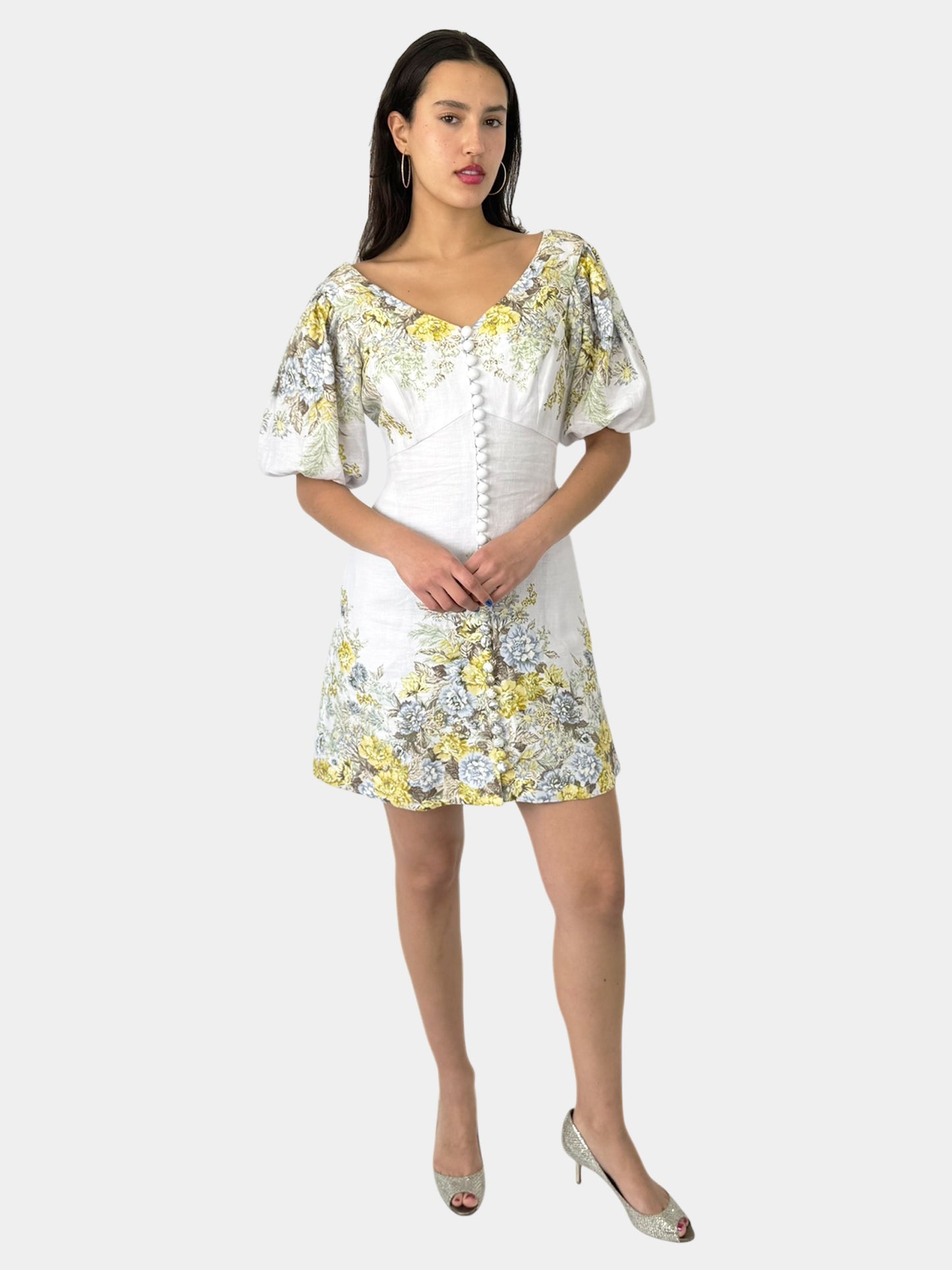 Linen Floral Mini Dress - Size 3