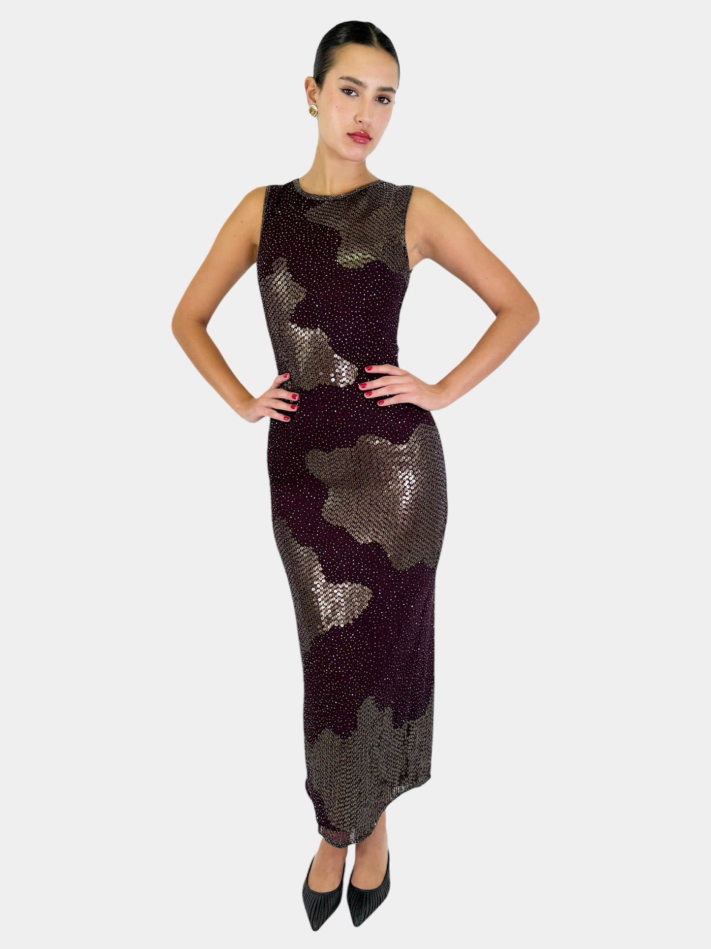 Sequin Maxi Dress with Scarf - Size 8