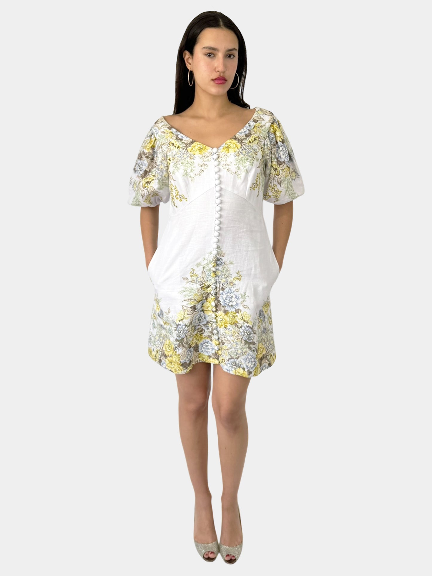 Linen Floral Mini Dress - Size 3