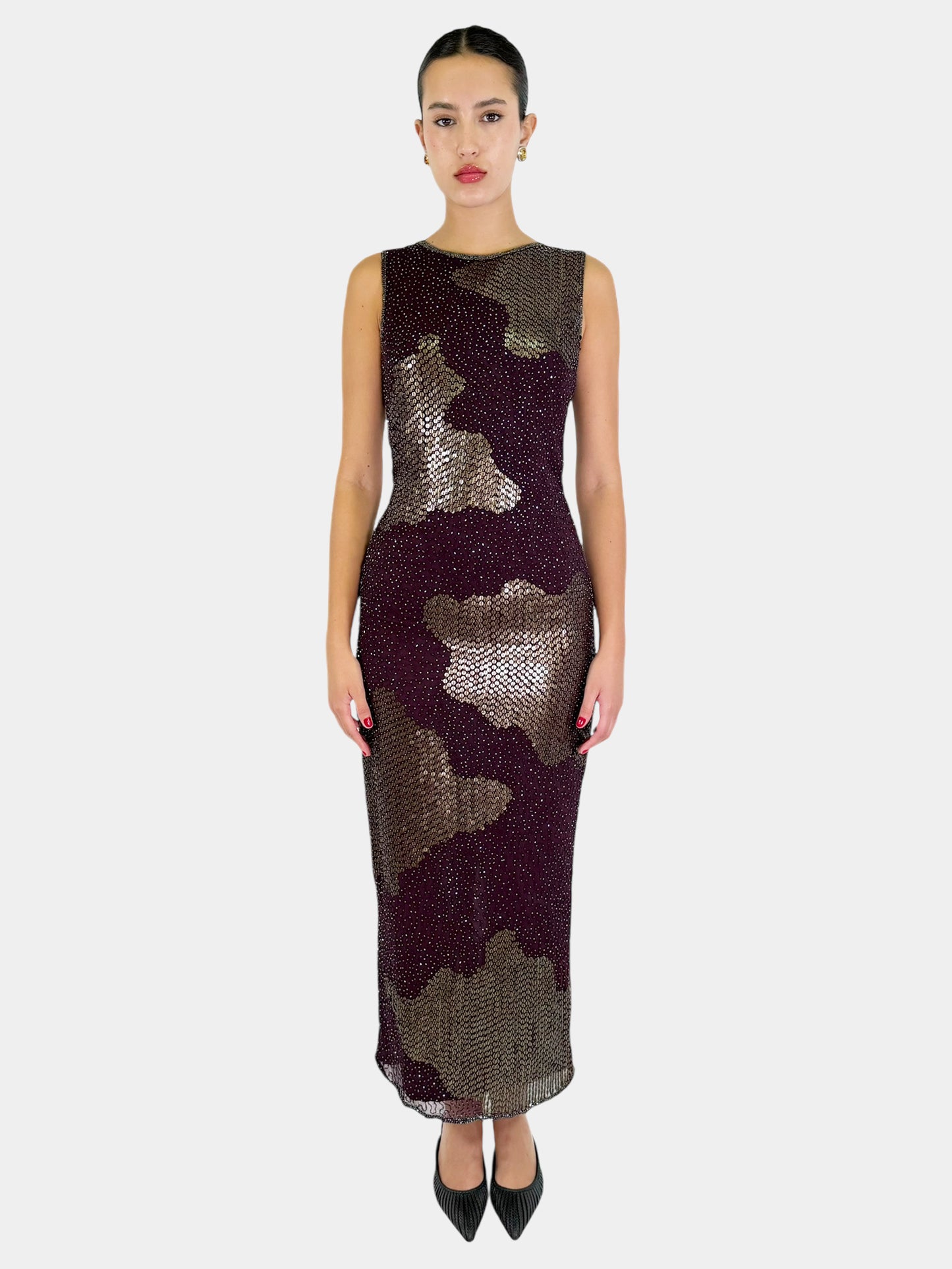 Sequin Maxi Dress with Scarf - Size 8