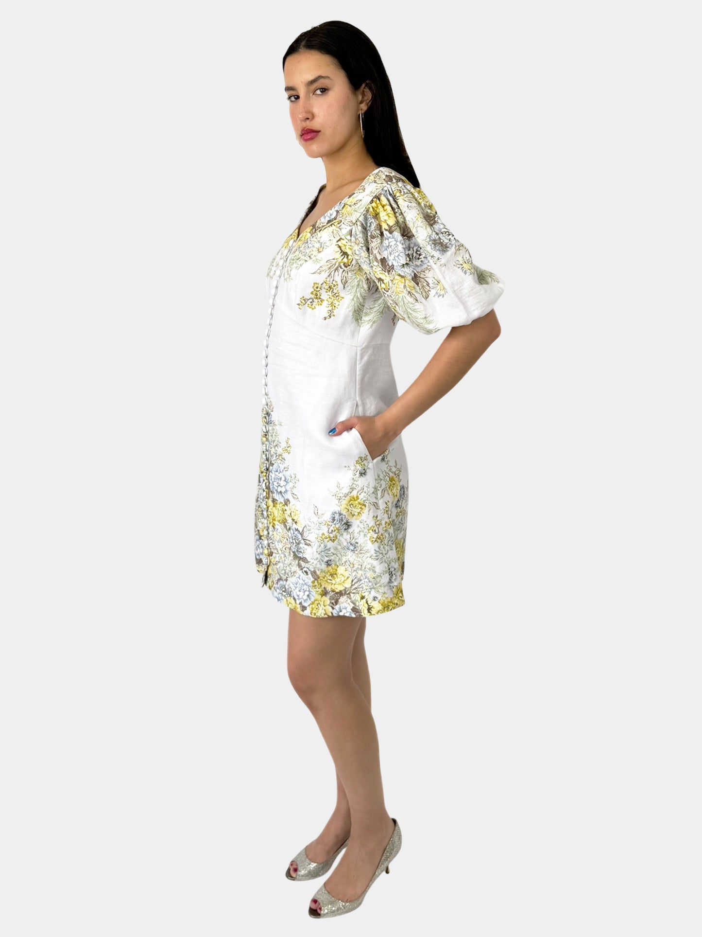 Linen Floral Mini Dress - Size 3
