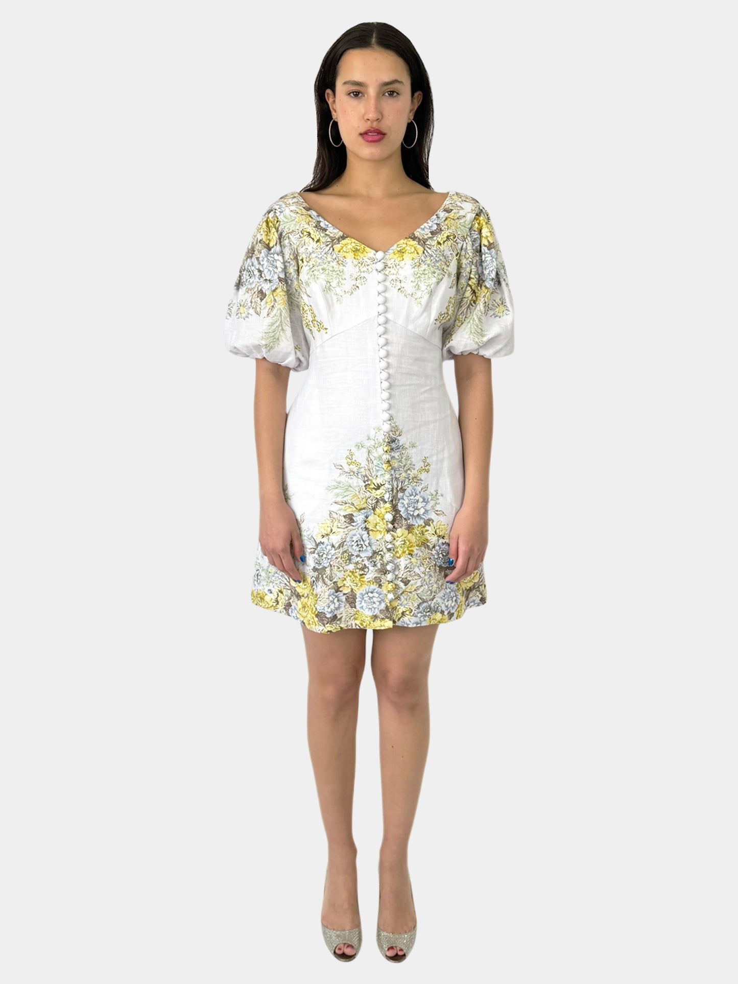 Linen Floral Mini Dress - Size 3