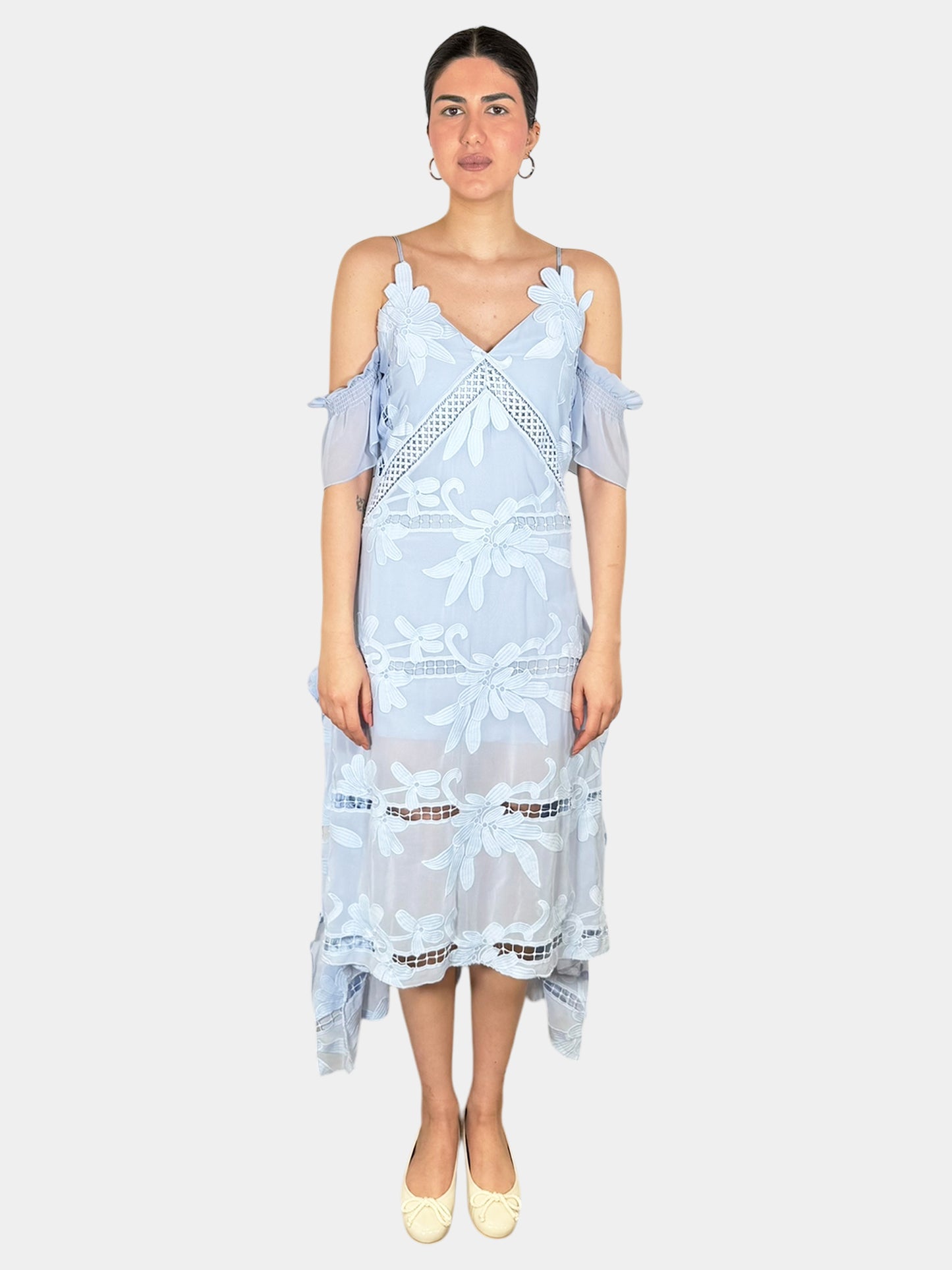 Embroidered Georgette Midi Dress - Size 6