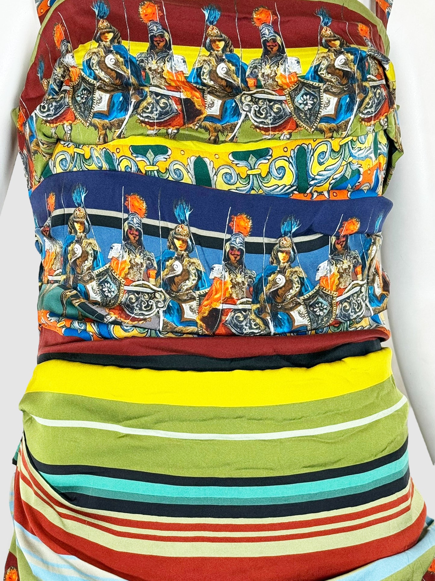 Silk Stripe Warrior Print Dress - Size 48
