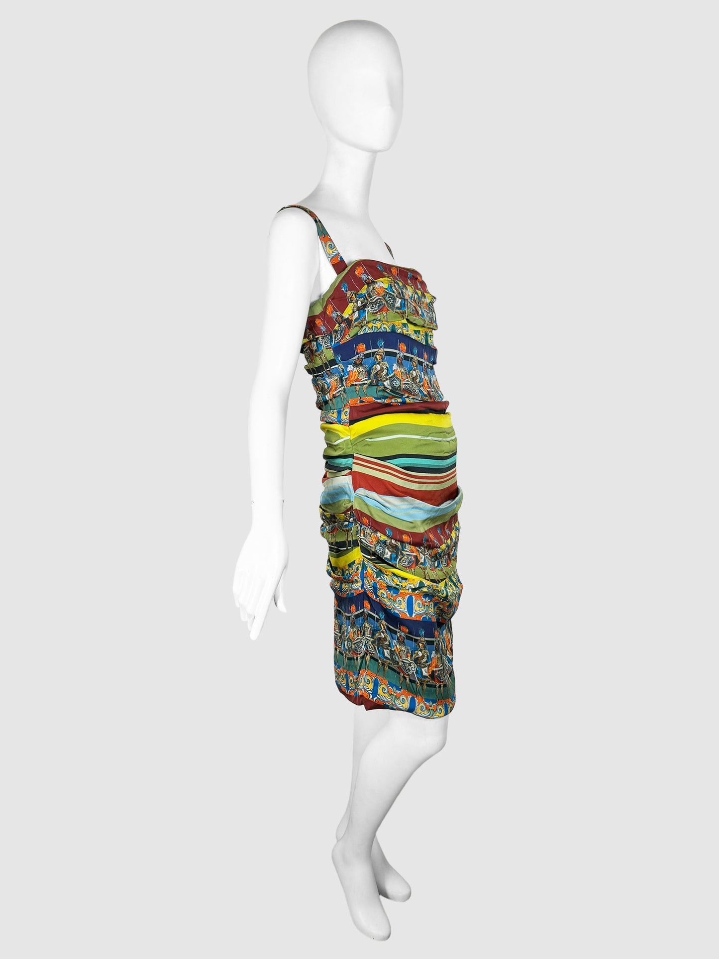 Silk Stripe Warrior Print Dress - Size 48