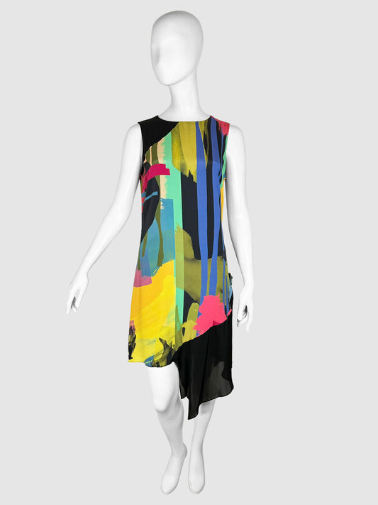 Abstract Print Asymmetrical Dress - Size S