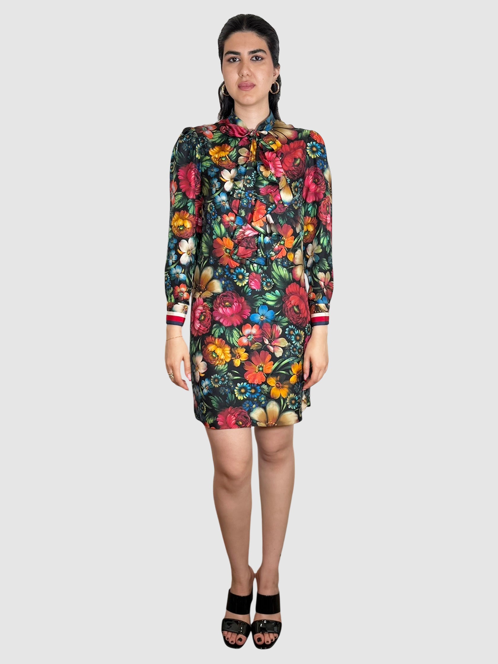 gucci silk floral dress Floral belted silk twill gown in multicoloured - Gucci