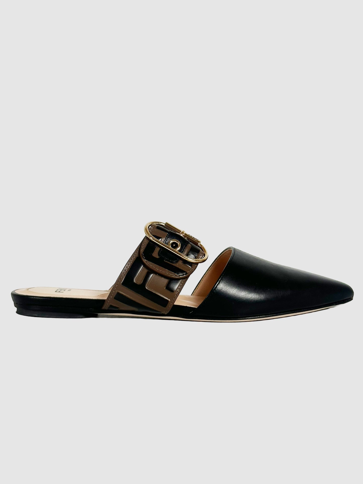 Zucca FF Logo Leather Mules - Size 35