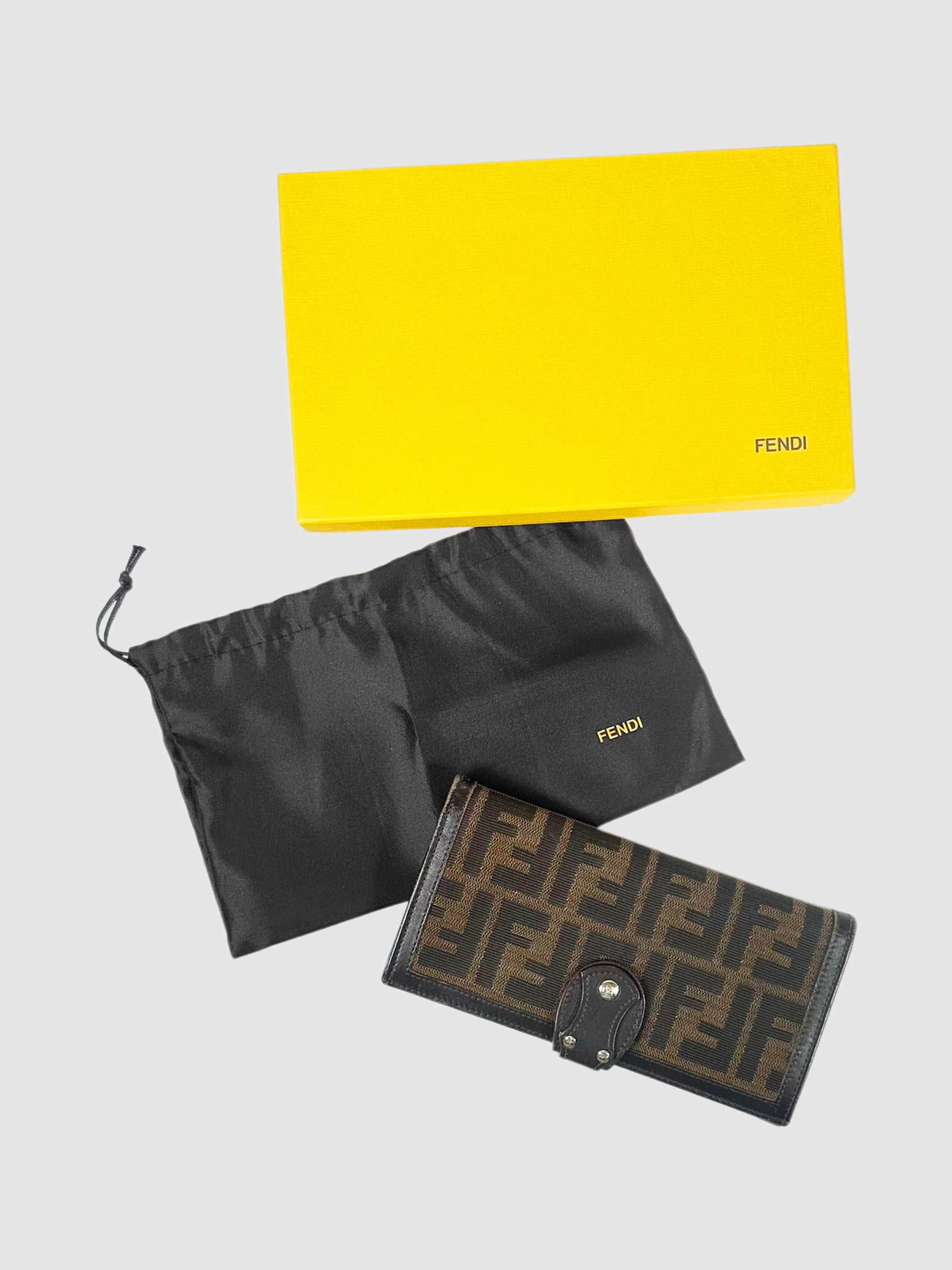 Fendi Black and Brown Canvas and Leather Zucca Print Long Wallet Luxury Designer Resale Accessories Consignment Toronto