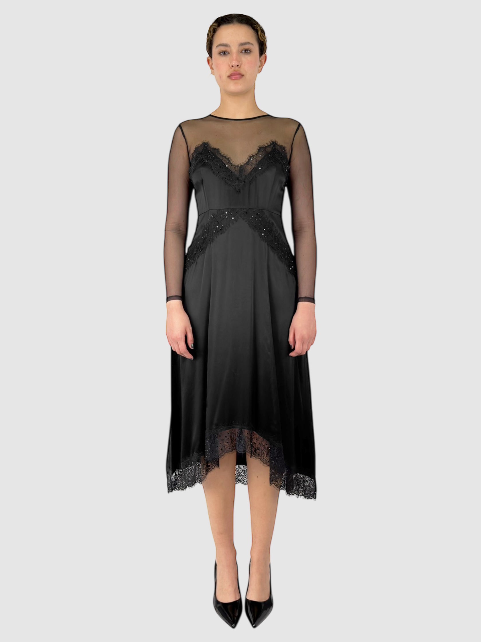 kooples silk dress Silk Maxi Dress With Black Lace