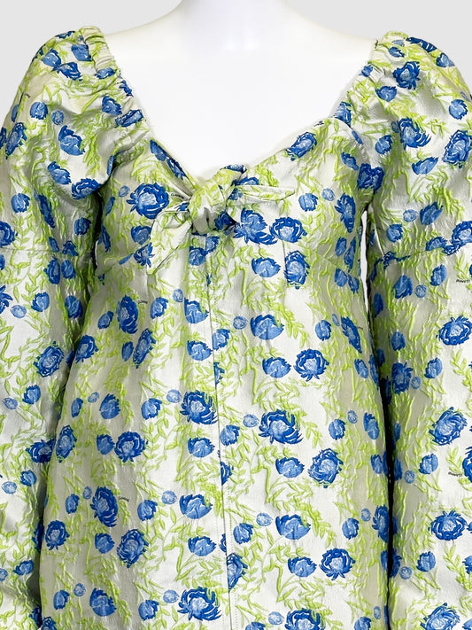 Ganni Floral Puff-Sleeve Mini Dress - Size M