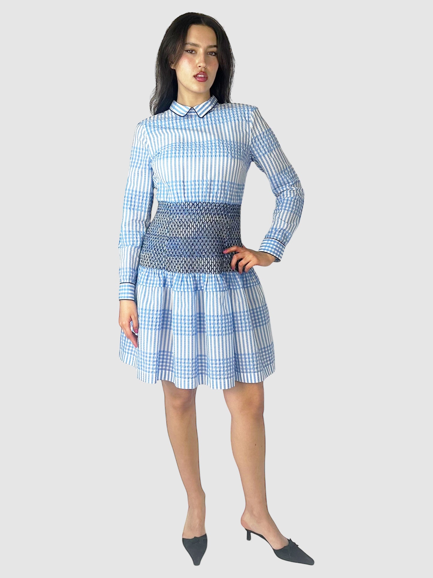 Gingham Charron Smocked Midi Dress - Size M