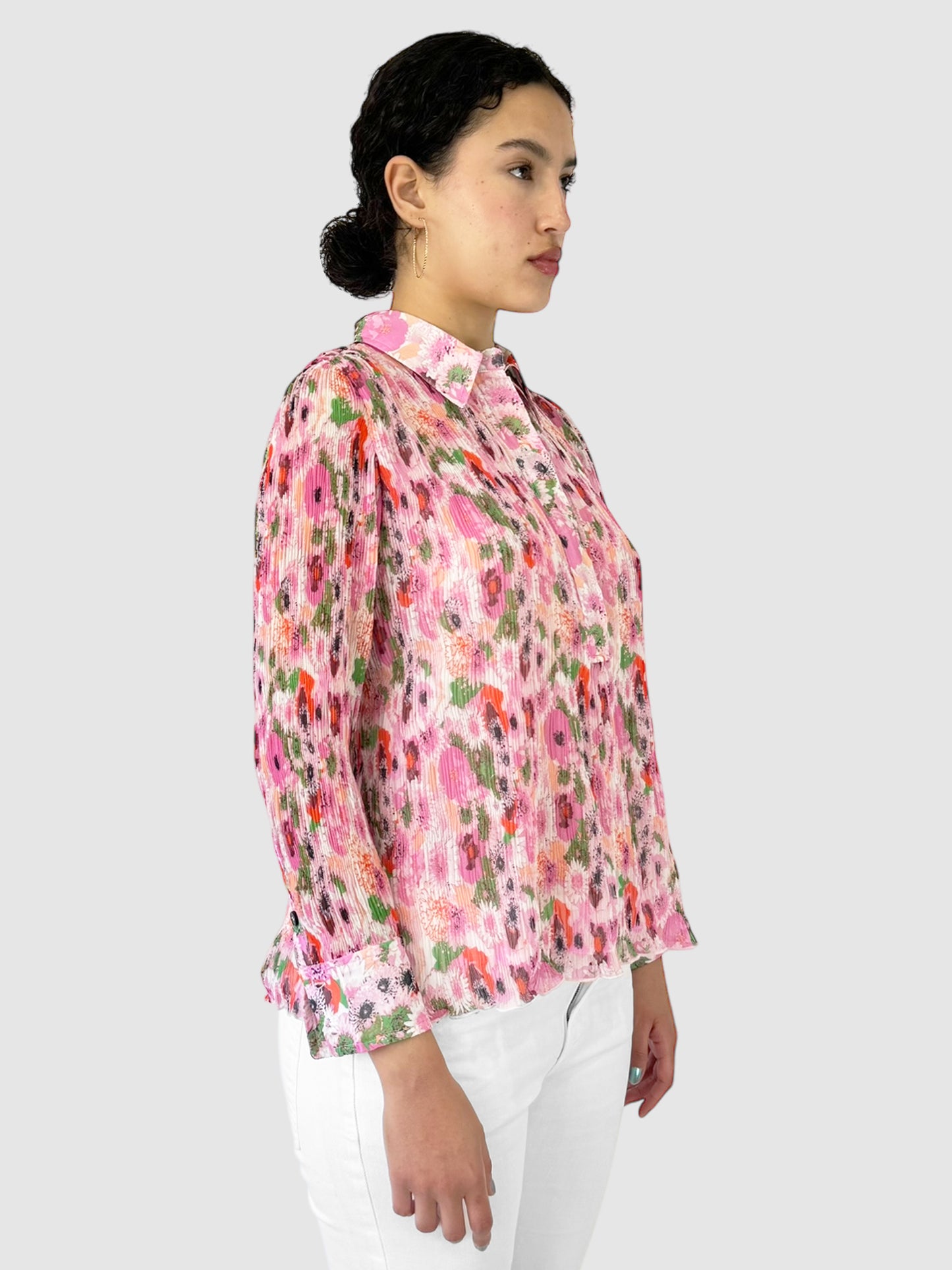 Floral Long Sleeve Collared Top - Size 34