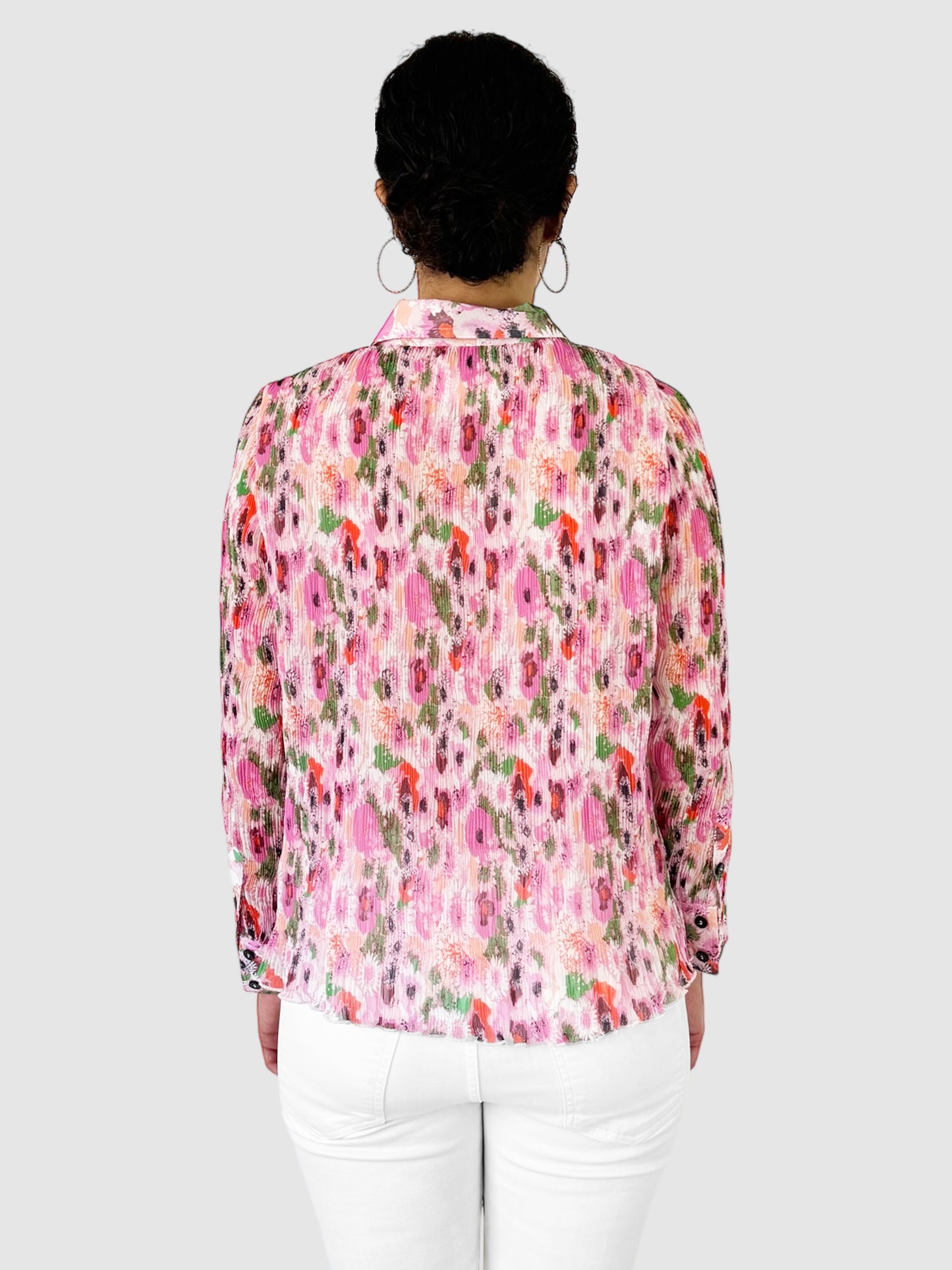 Floral Long Sleeve Collared Top - Size 34