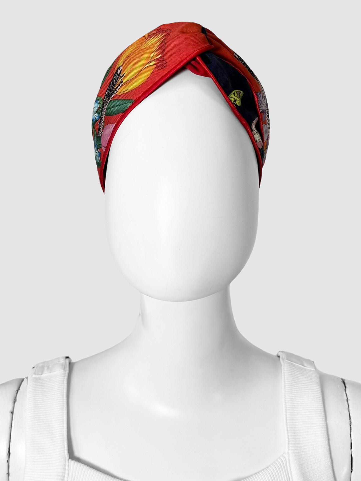 Gucci Multicolour Floral and Snake Print Silk Headband Consignment Secondhand Designer Luxury Resale Toronto Trendy