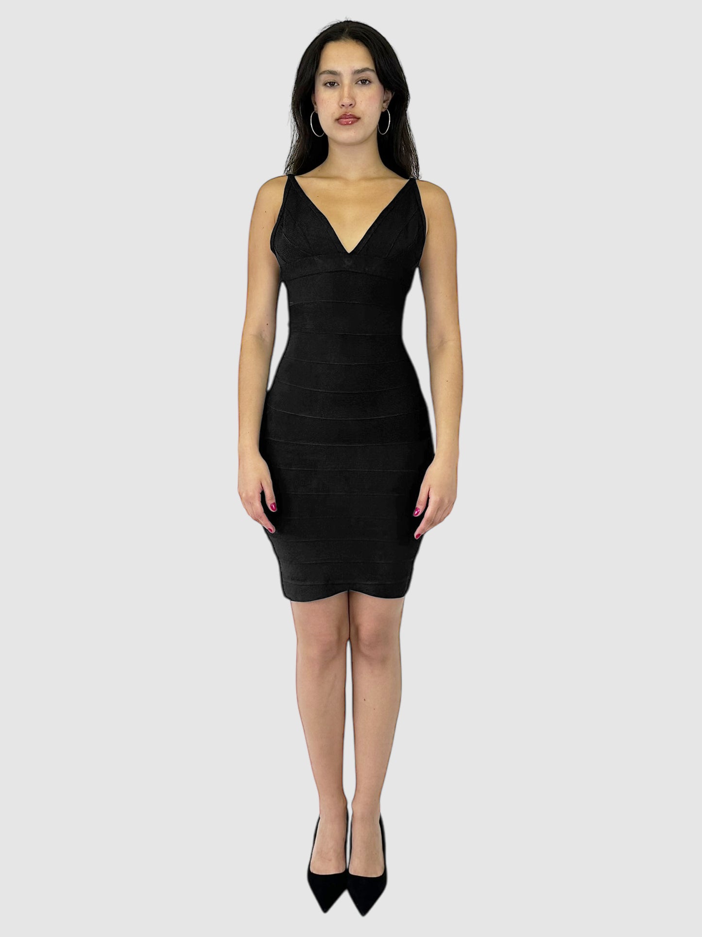V-Neck Bandage Midi Dress - Size M