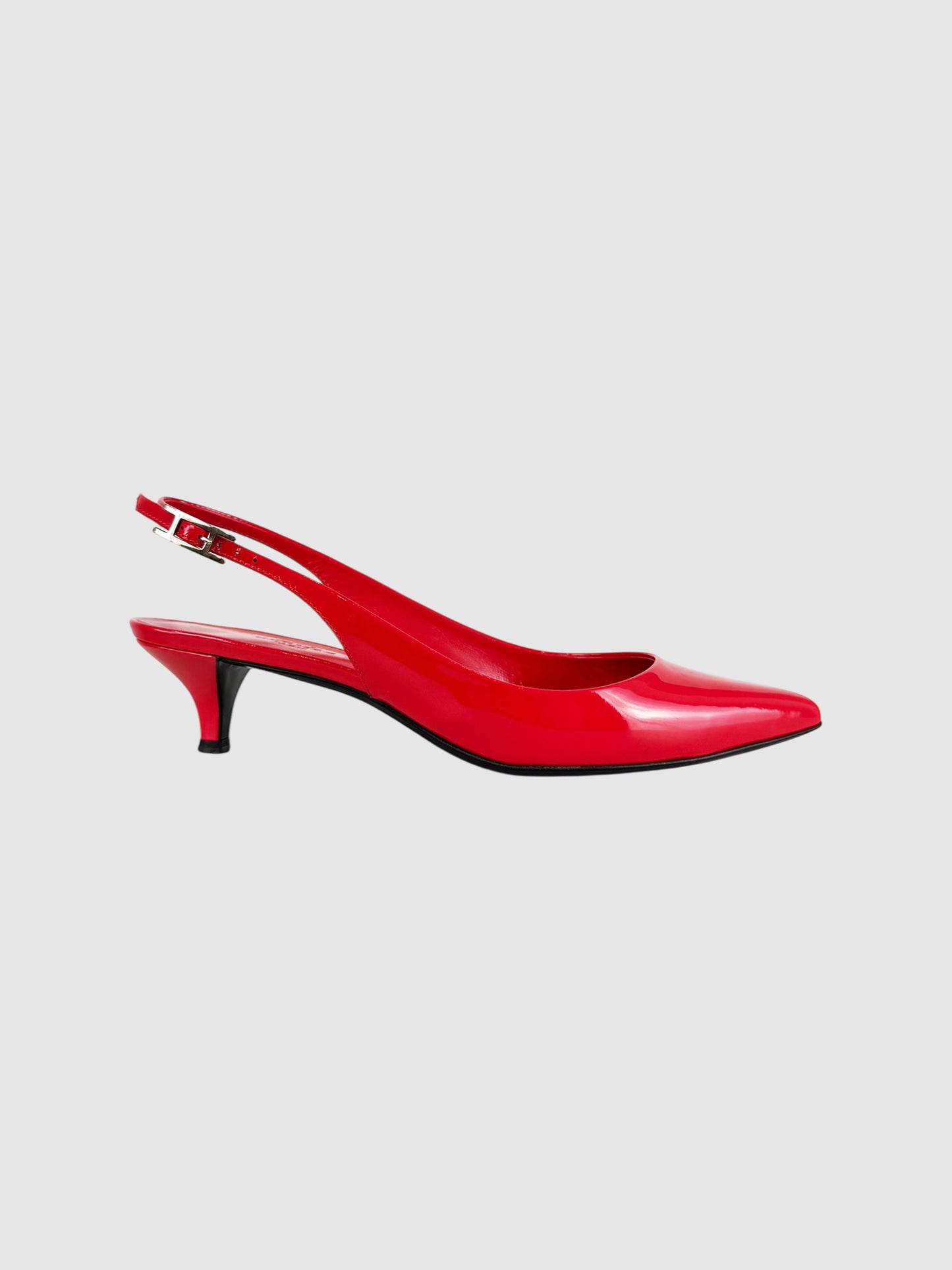 Hermès Red Patent Leather Sling Back Kitten Heels, Size 36 Luxury Designer Resale Consignment Toronto Secondhand Shoes Trendy Pumps