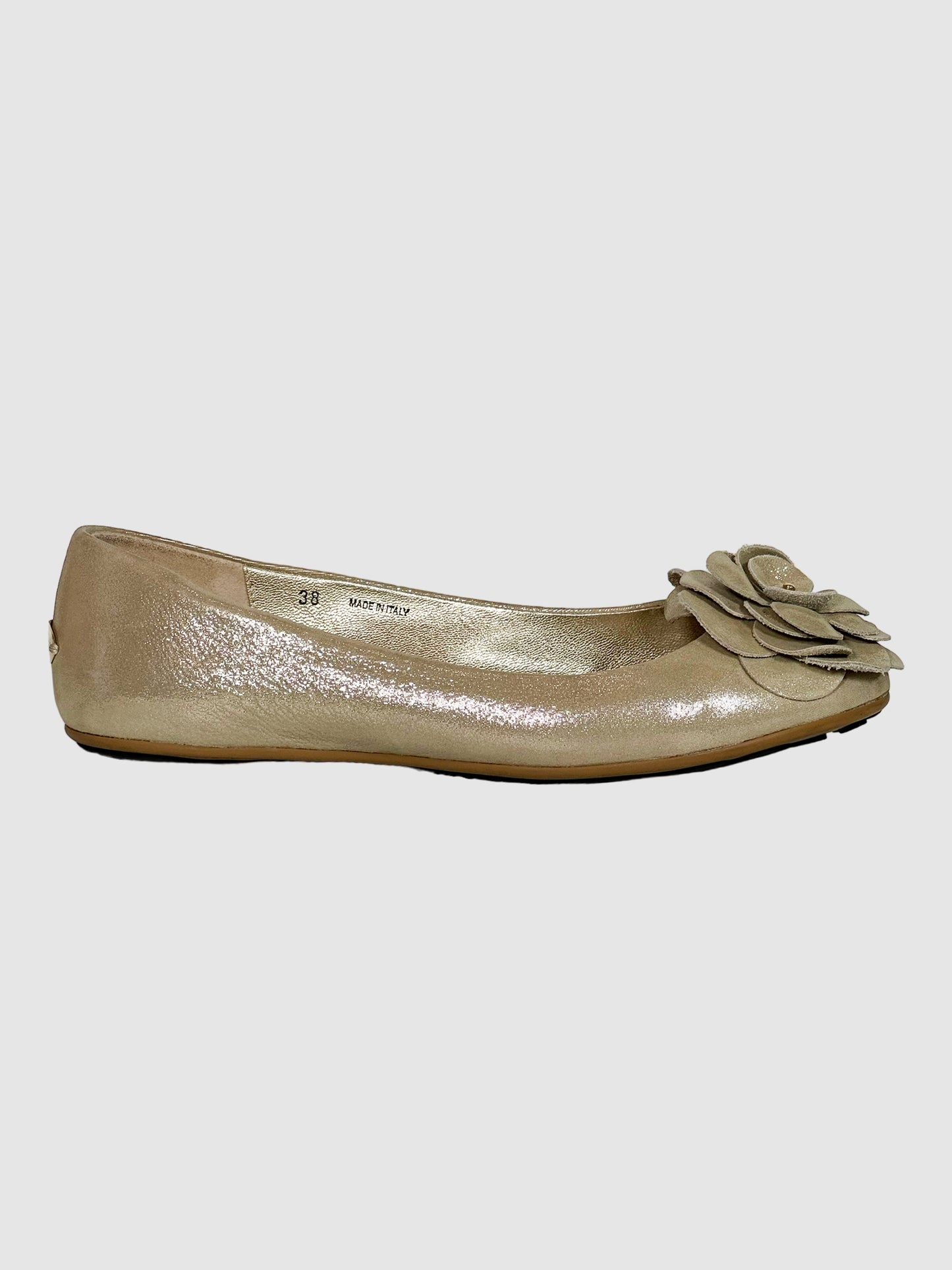 Jimmy Choo Camelia Sparkling Leather Flats - Size 38