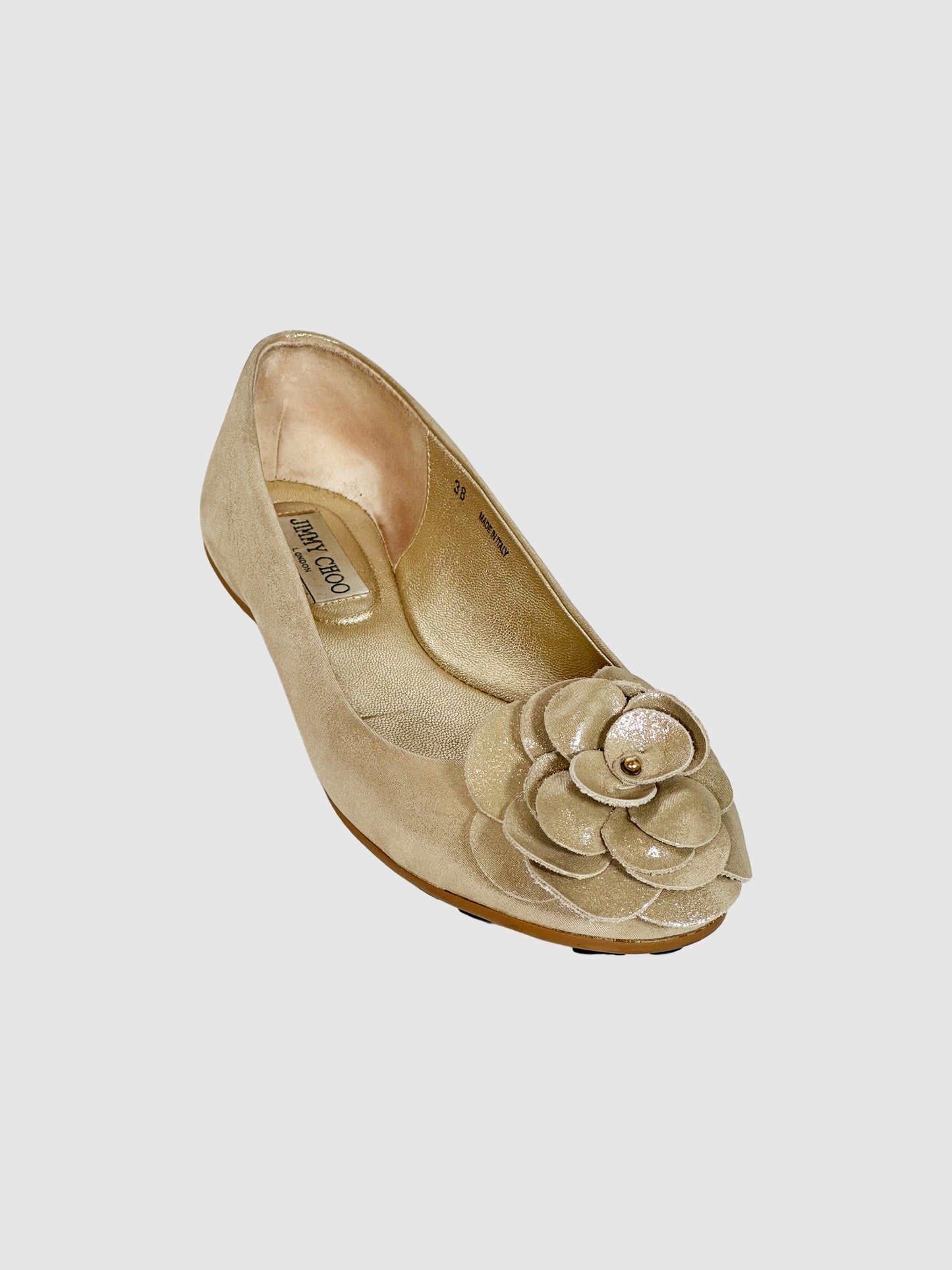Jimmy Choo Camelia Sparkling Leather Flats - Size 38