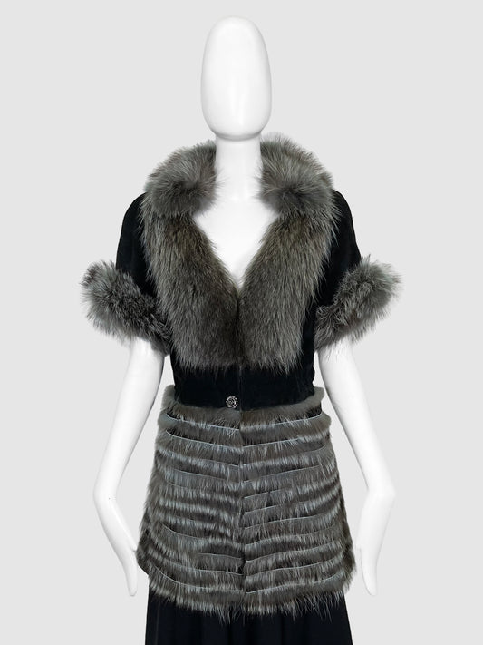 Short-Sleeve Suede and Fur Jacket - Size S